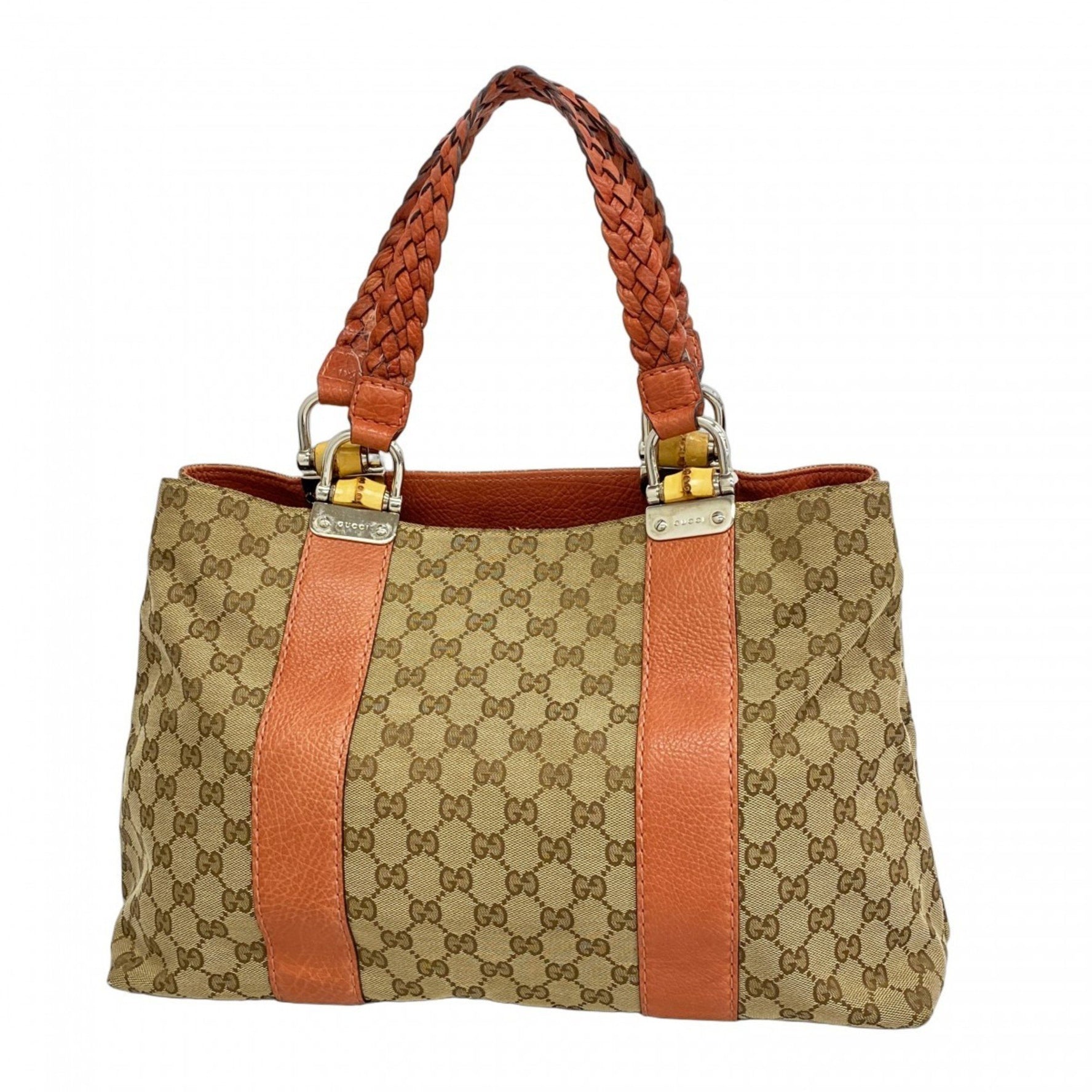 Gucci GG Canvas Bamboo Tote Bag Coral