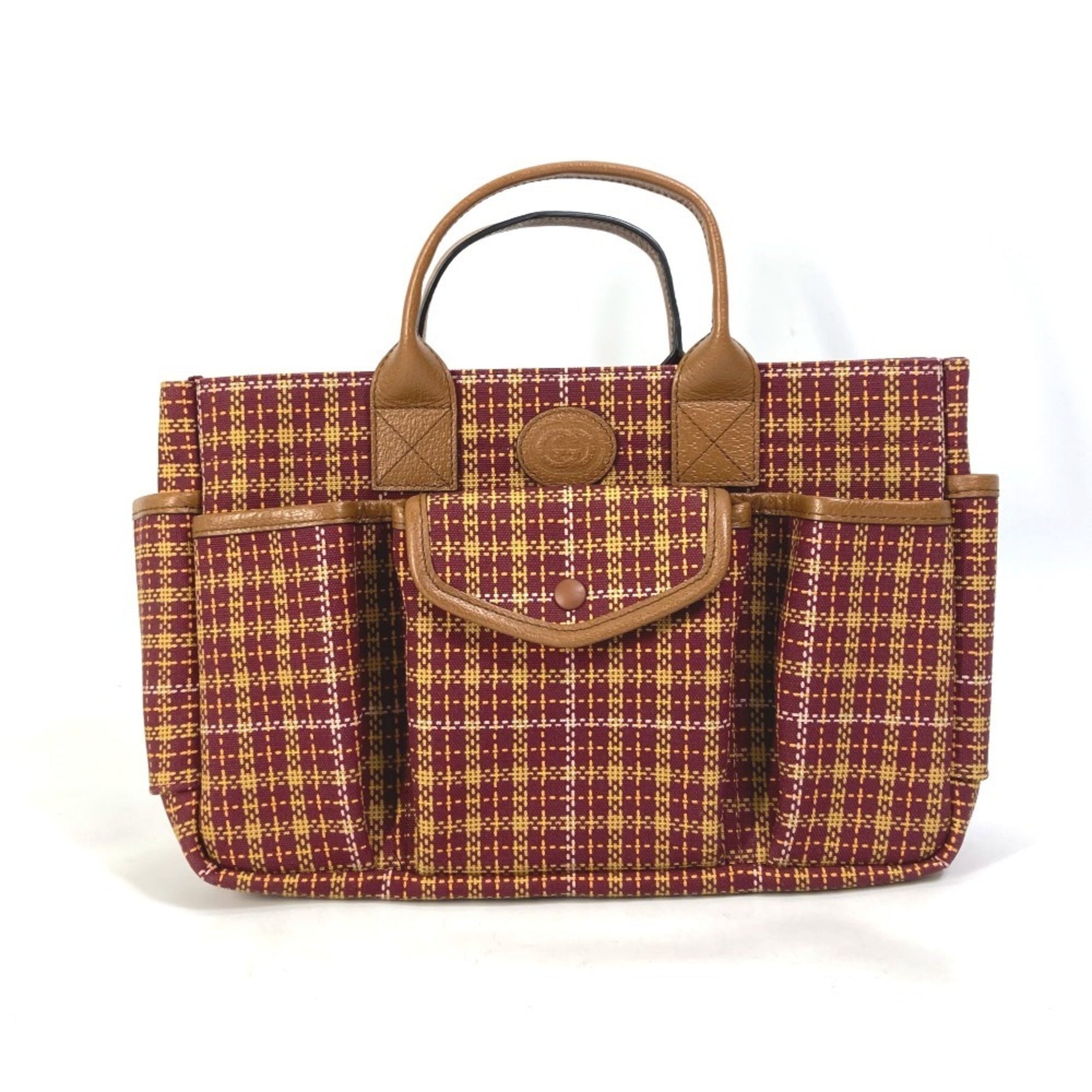GUCCI Check Children's Tote Bag, Canvas/Leather, Brown/Bordeaux