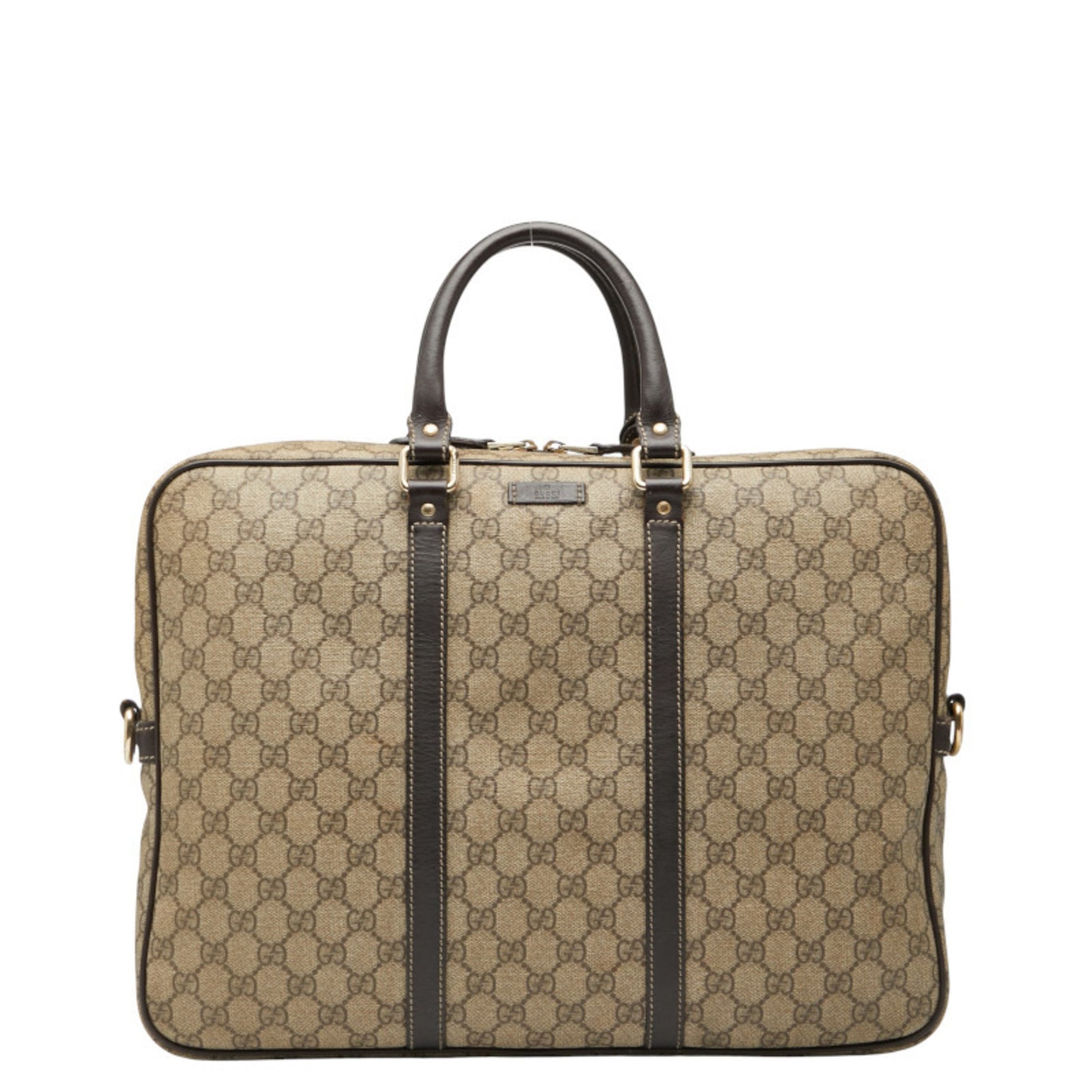 Gucci GG Supreme Business Bag Beige Brown Leather