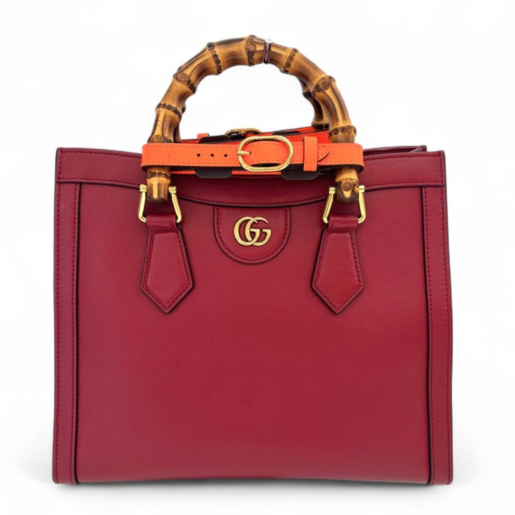 GUCCI Diana Small Bamboo Handle Leather Tote Bag Shoulder Red