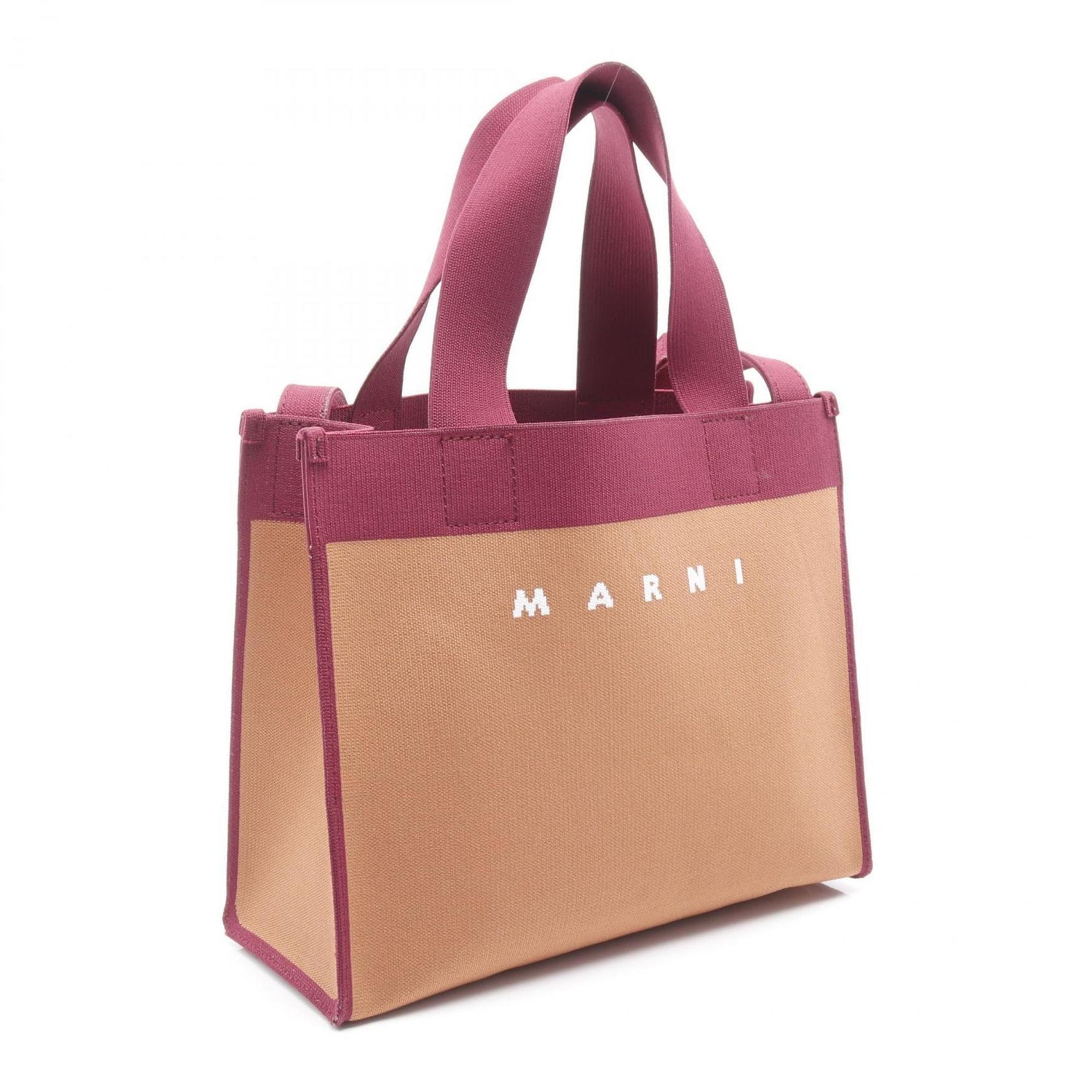 MARNI Jacquard Small Shopping Tote Bag, Polyester, Brown/Bordeaux