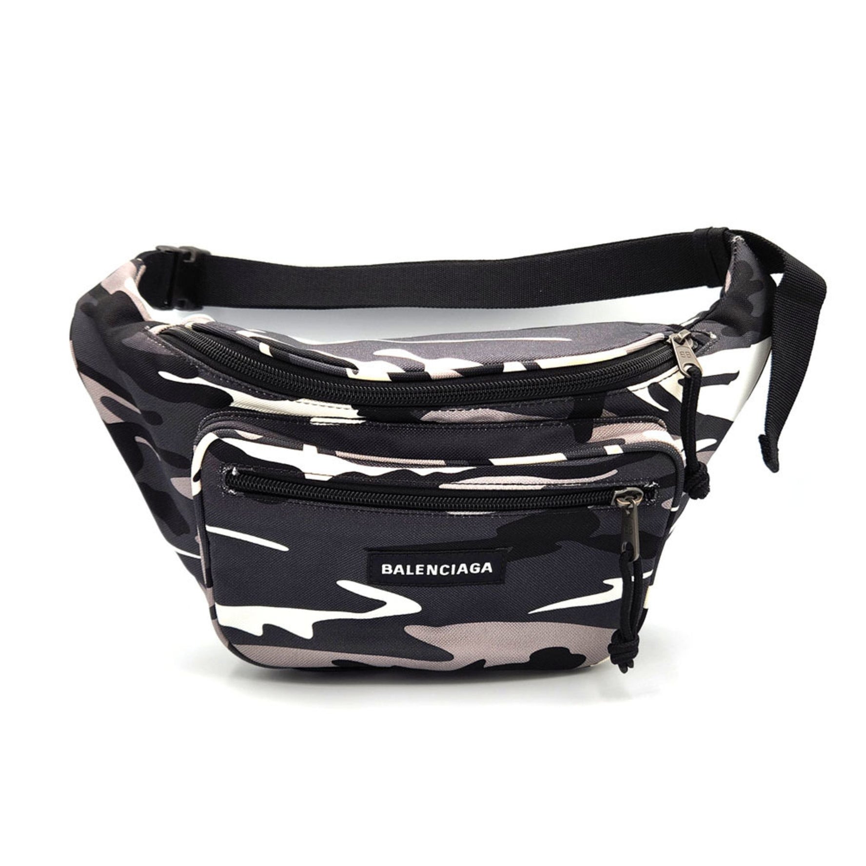 BALENCIAGA Body Bag Camouflage White Black Canvas Waist Pouch Men's