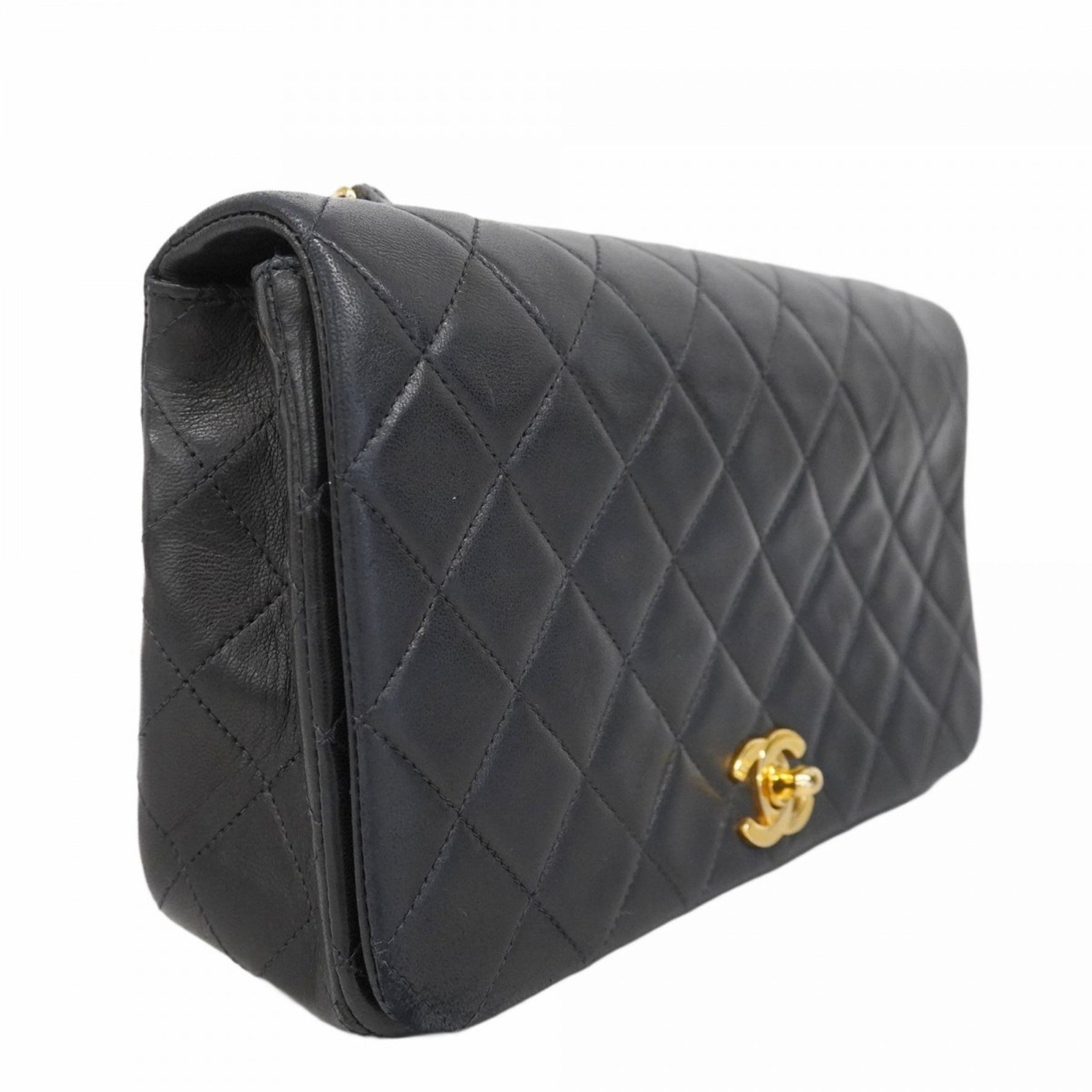 Chanel Matelasse Shoulder Bag with Chain Bag, Lambskin, Black, Women's