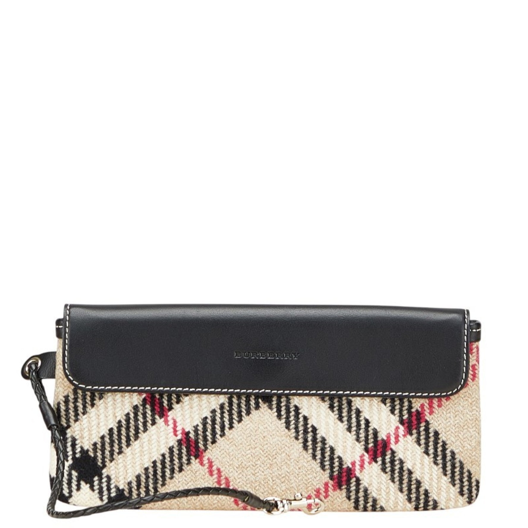 Burberry Nova Check Pouch in Beige and Black Wool Leather .