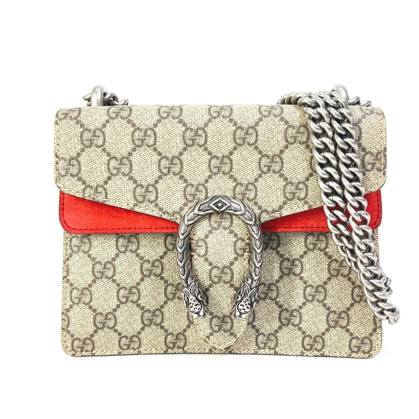 GUCCI GG Dionysus W-Chain Shoulder Bag in Supreme Canvas, Beige
