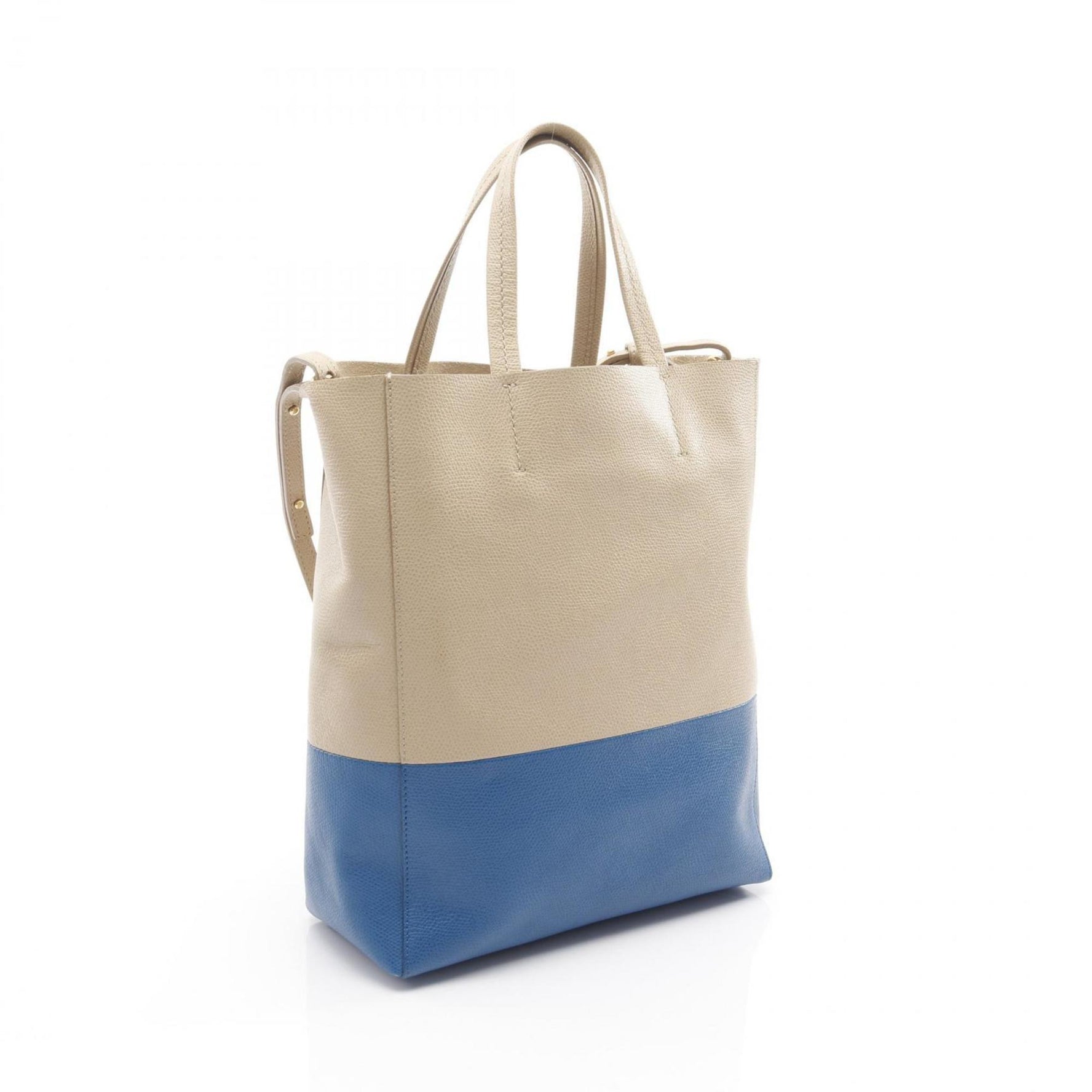 Celine Vertical Small Cabas Tote Bag, Leather, Beige and Blue