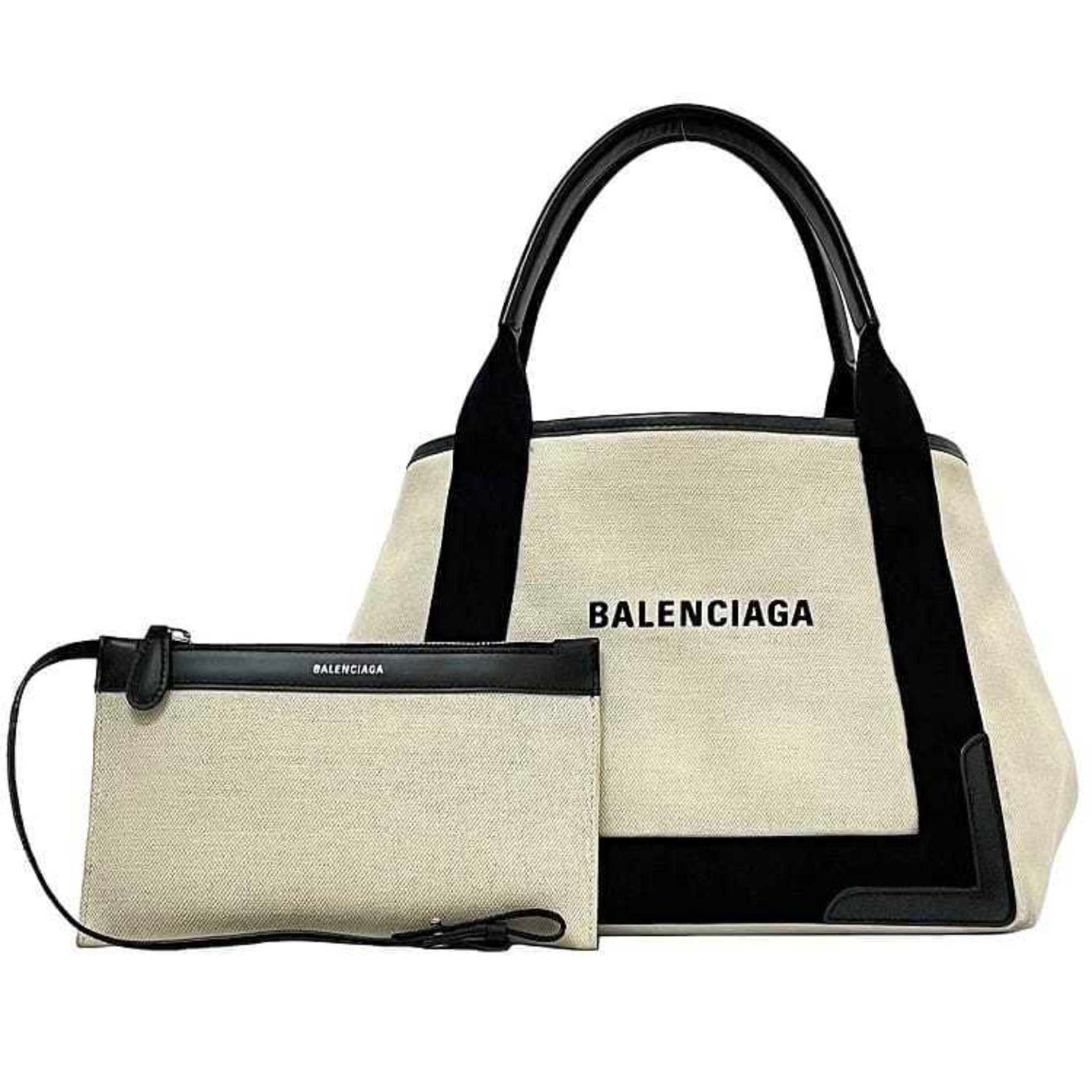 Balenciaga Tote Bag Navy Cabas ec-23052 Natural White Black Canvas Leather 1081 U 002123 BALENCIAGA Handbag