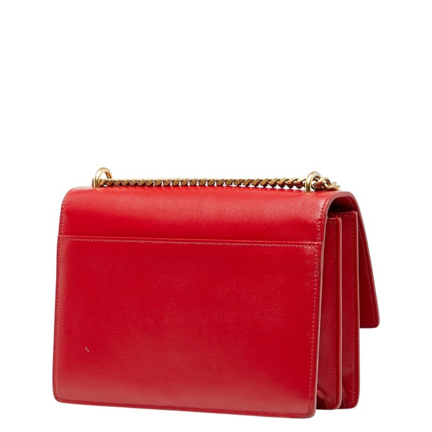 Saint Laurent YSL logo chain shoulder bag in red leather .