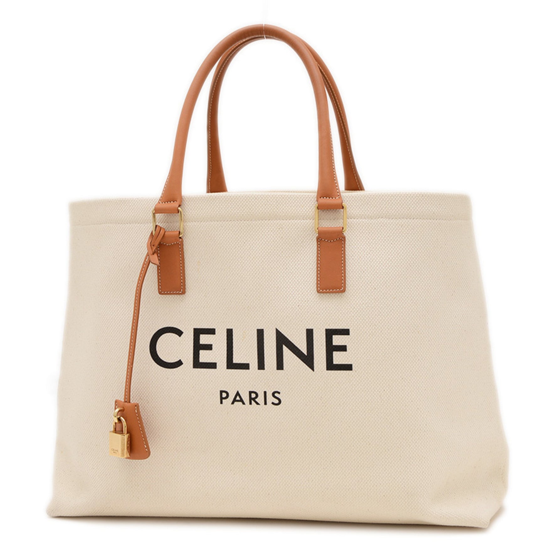 Celine Horizontal Cabas Logo Tote Bag Canvas Leather Natural Tan BP