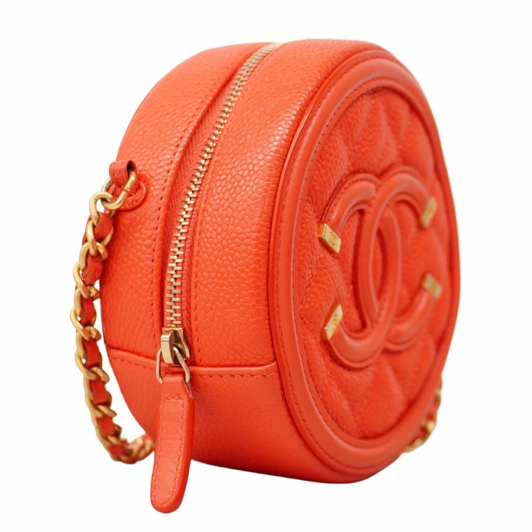 Chanel Shoulder Bag, Chain CC Filigree, Caviar Skin, Red, Women's