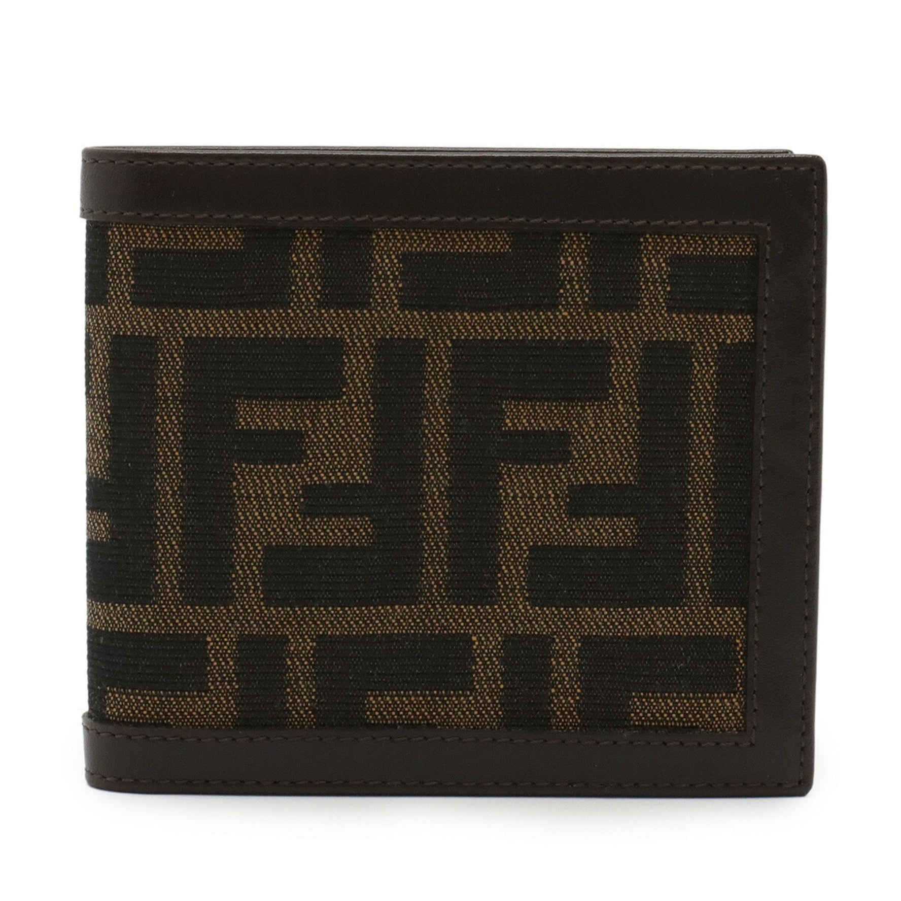 FENDI Zucca pattern bifold wallet in canvas and leather, dark brown khaki brown, 01445