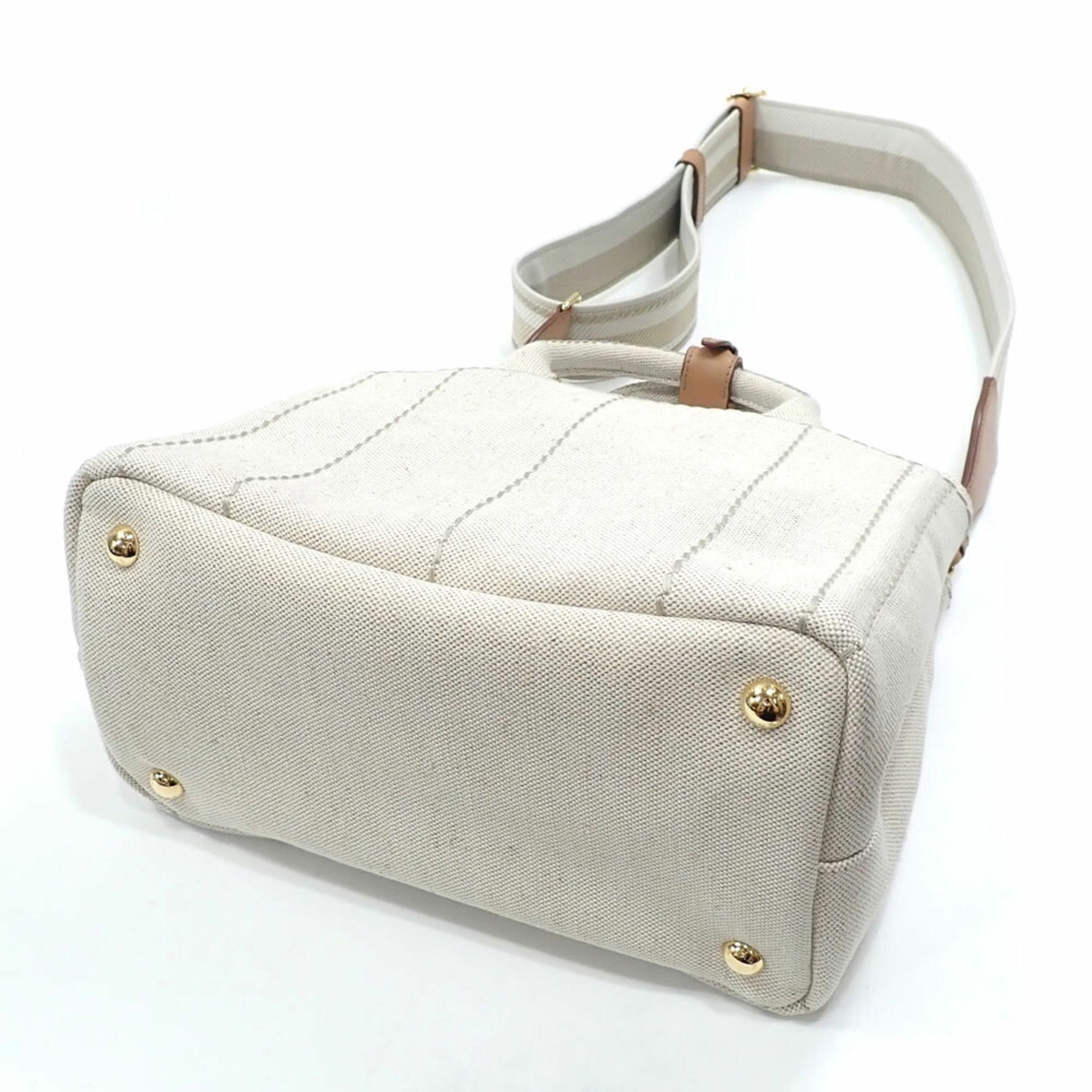Prada Small Linen Blend Tote Bag, Natural Canvas and Leather, 1BG464_2CX9_F0018_V_8OM