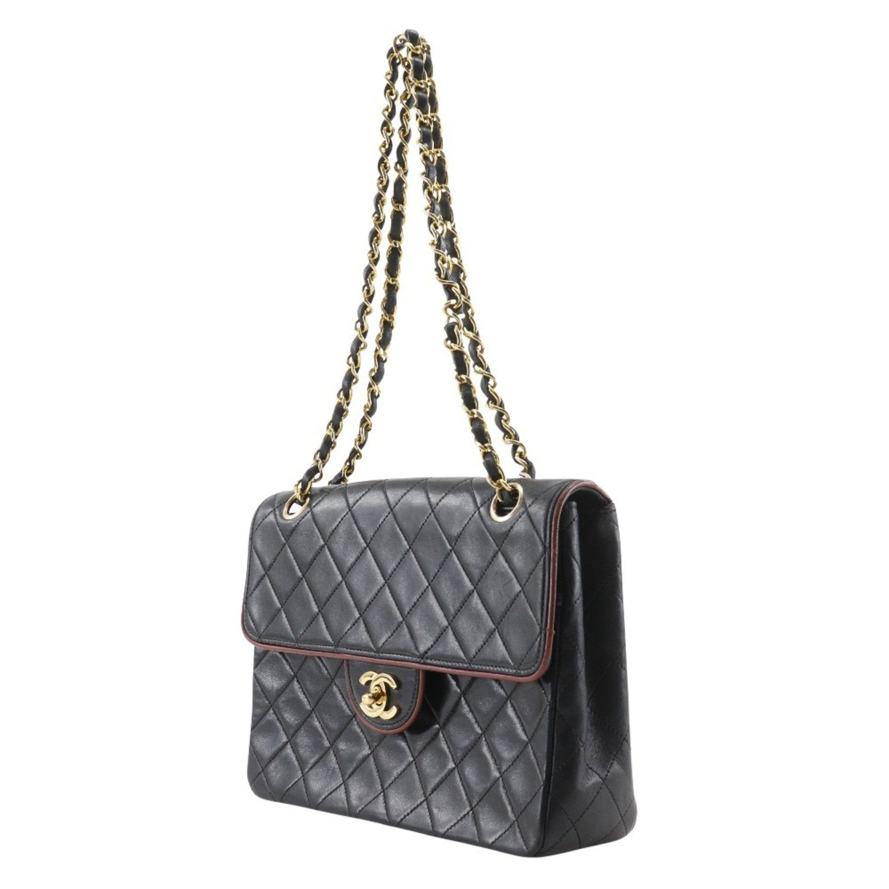 CHANEL Chain Shoulder Bag, Matelasse, Double Chain, Lambskin, Turnlock, ChainShoulder