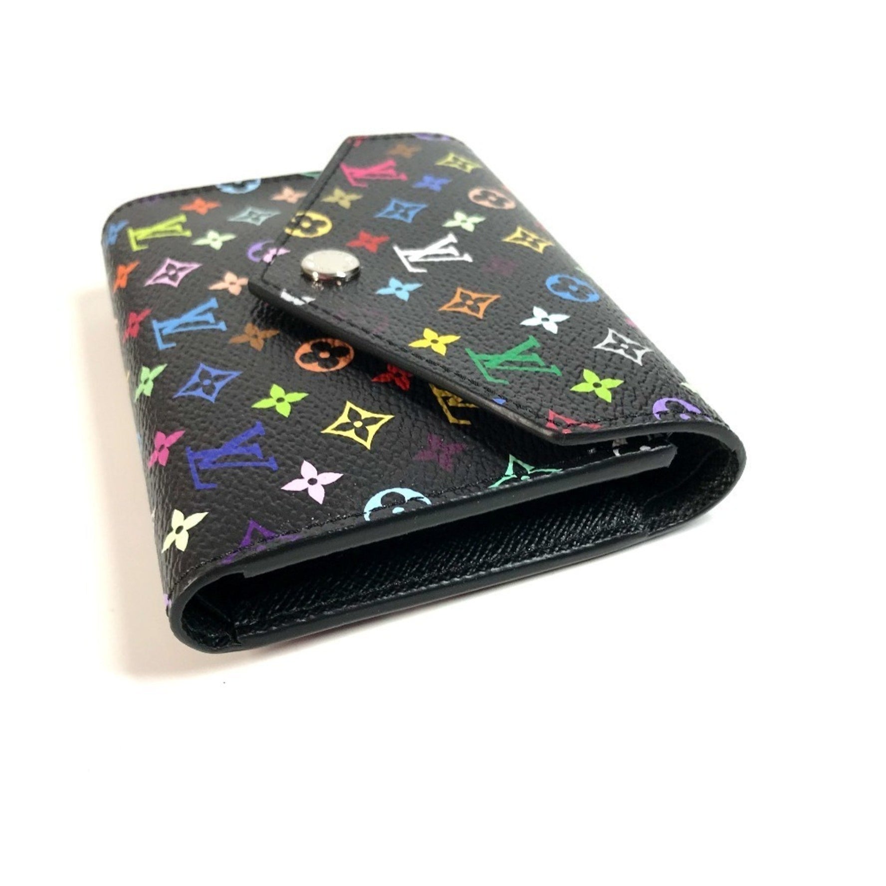 LOUIS VUITTON Monogram Multicolore by Takashi Murakami, LV×TM Portefeuille Victorine Compact Wallet, Tri-fold Canvas, Noir Black, Like New