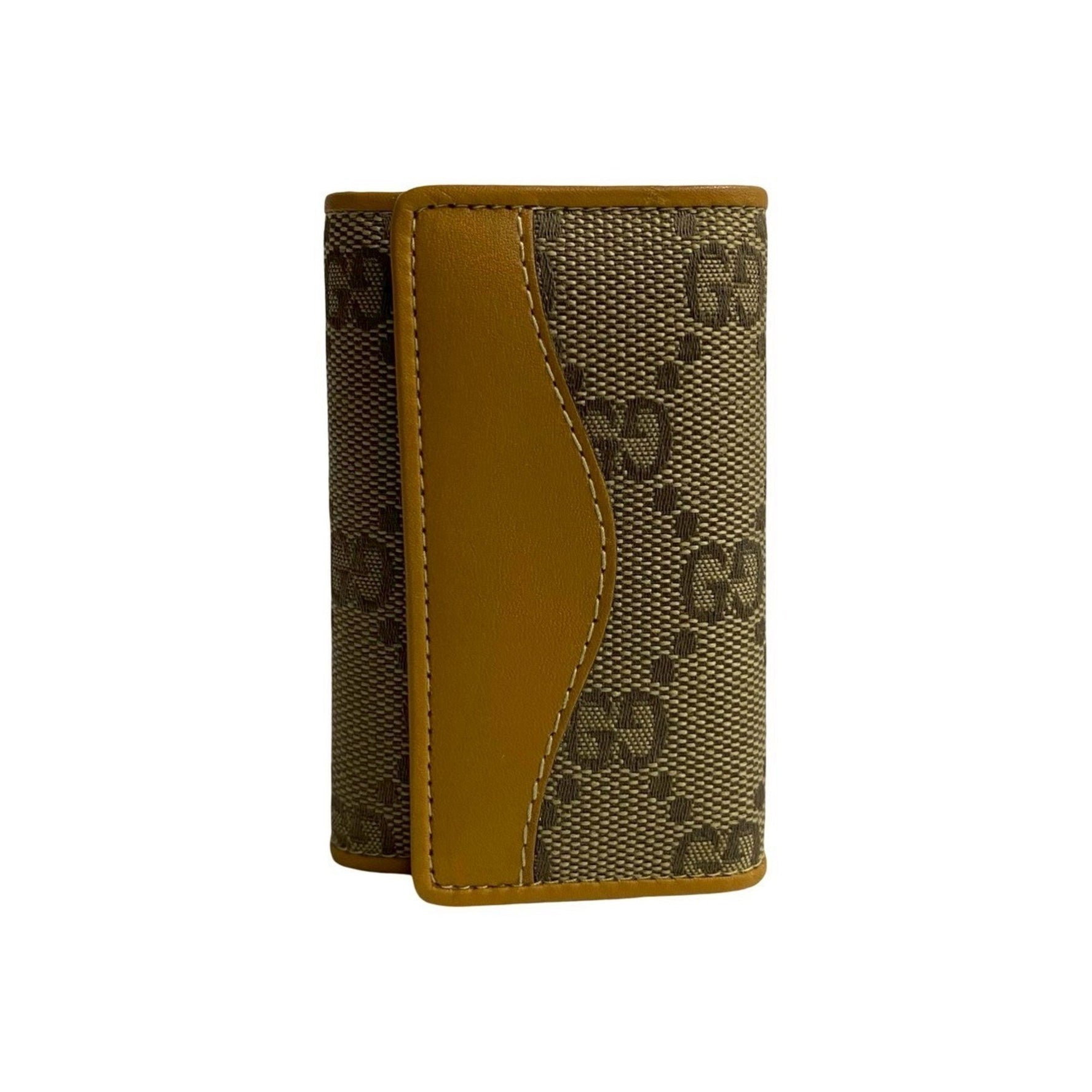 GUCCI GG Logo Canvas Leather Genuine Key Case Ring Holder Brown