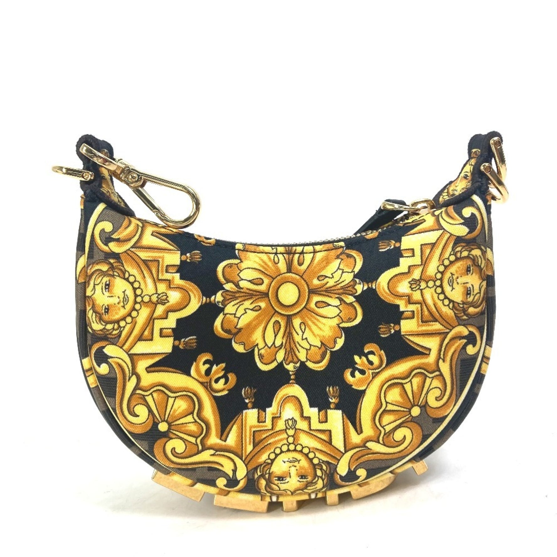 FENDI Nano Fendigraphy Fendace Versace Pouch Clutch Bag Handbag Nylon Leather Yellow