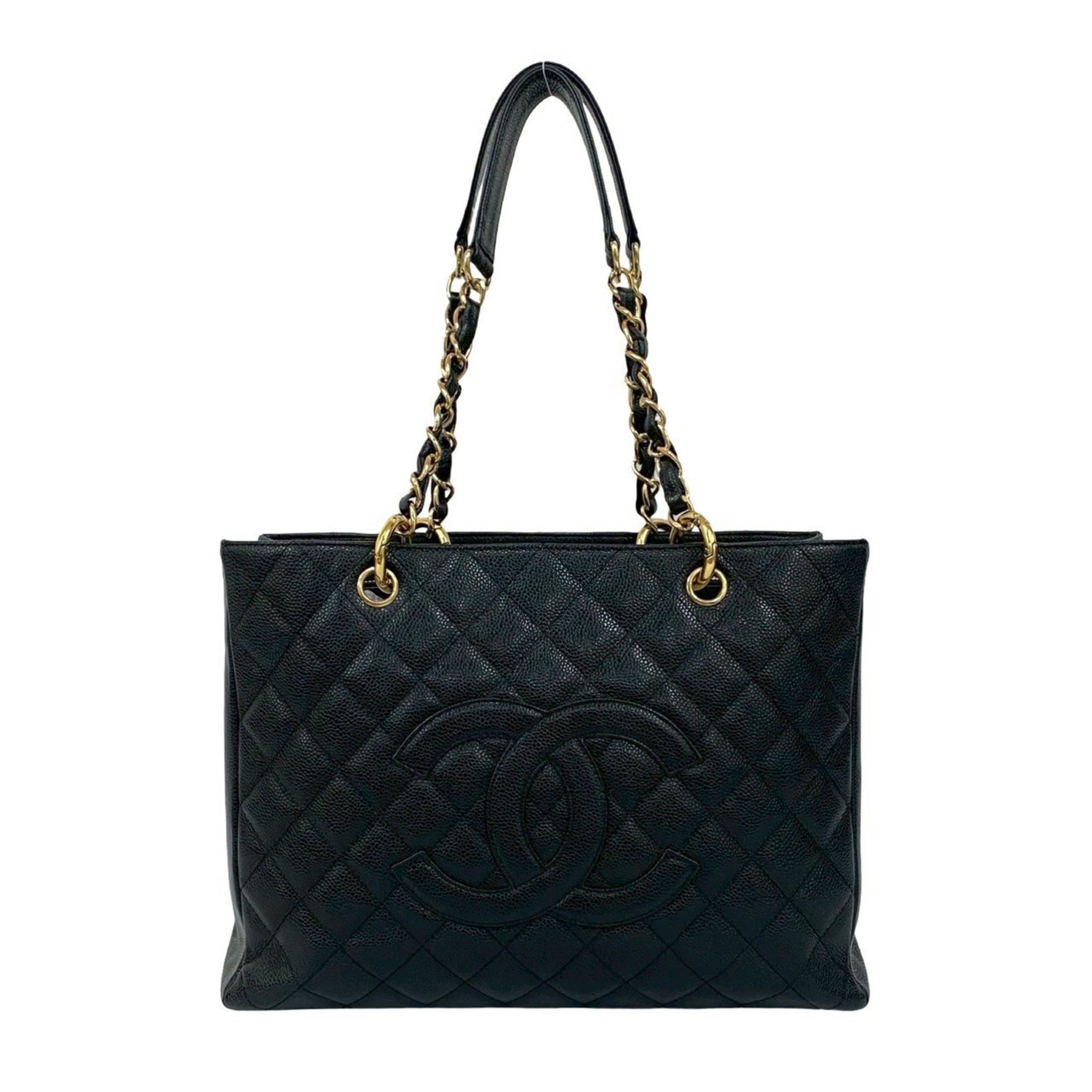 CHANEL Coco Mark Caviar Leather Chain Tote Bag Handbag