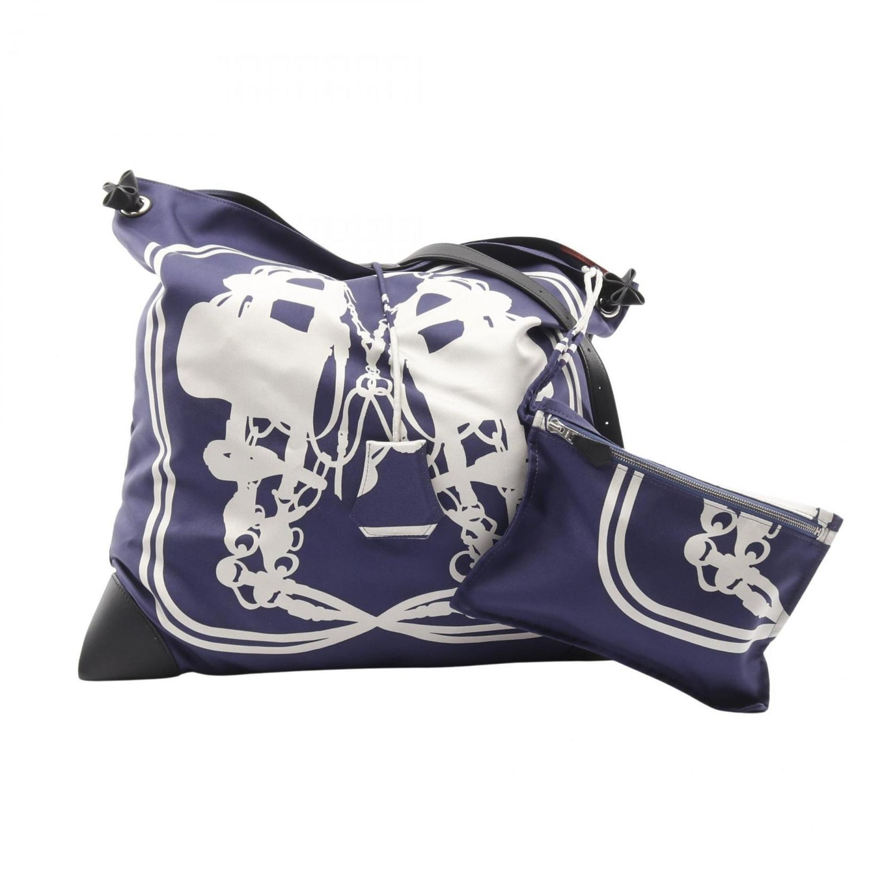 Hermes Hermès Silky City MM BRIDES DE GALA Shoulder Bag, Silk and Leather, Navy, White, Black