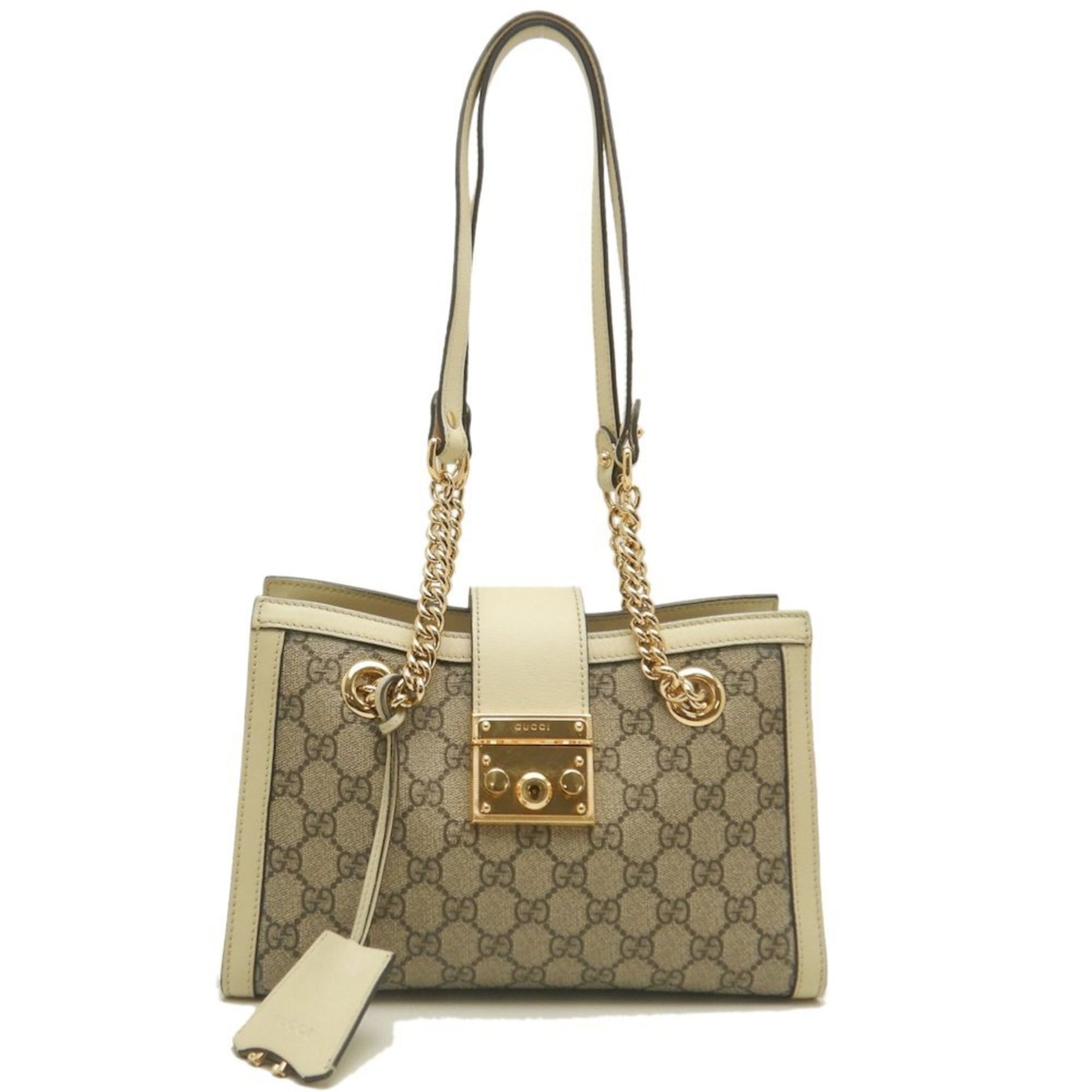GUCCI Padlock Small Shoulder Bag in GG Supreme Canvas and Leather, Beige Ivory, Women's,