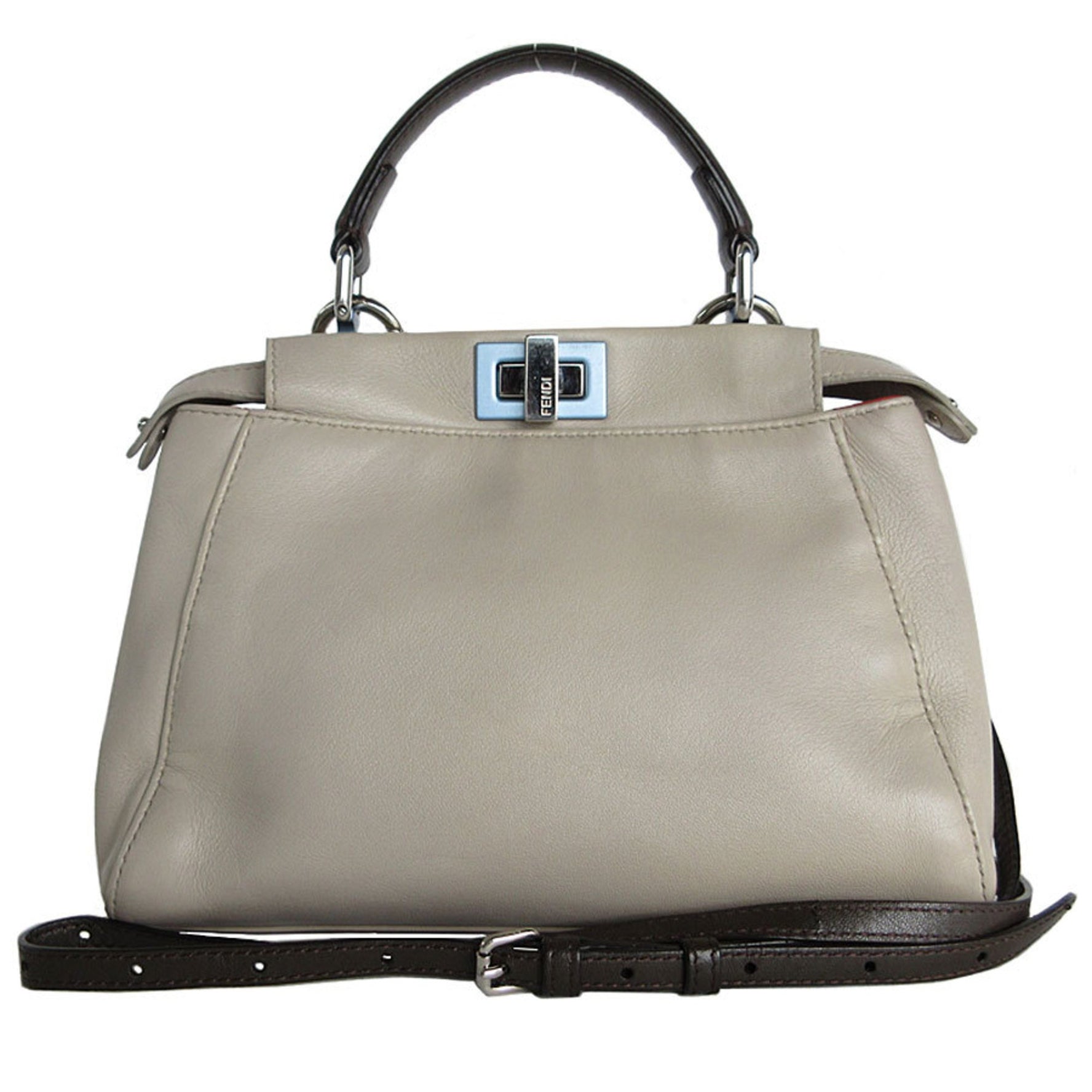 FENDI handbag shoulder bag peekaboo small leather greige khaki brown blue silver