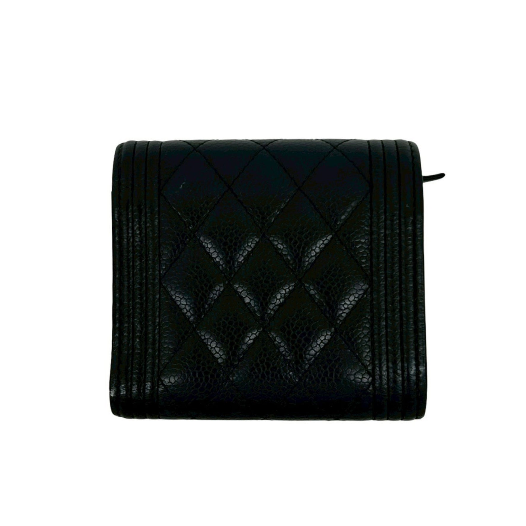 CHANEL Matelasse Coco Mark Caviar Leather Tri-fold Wallet