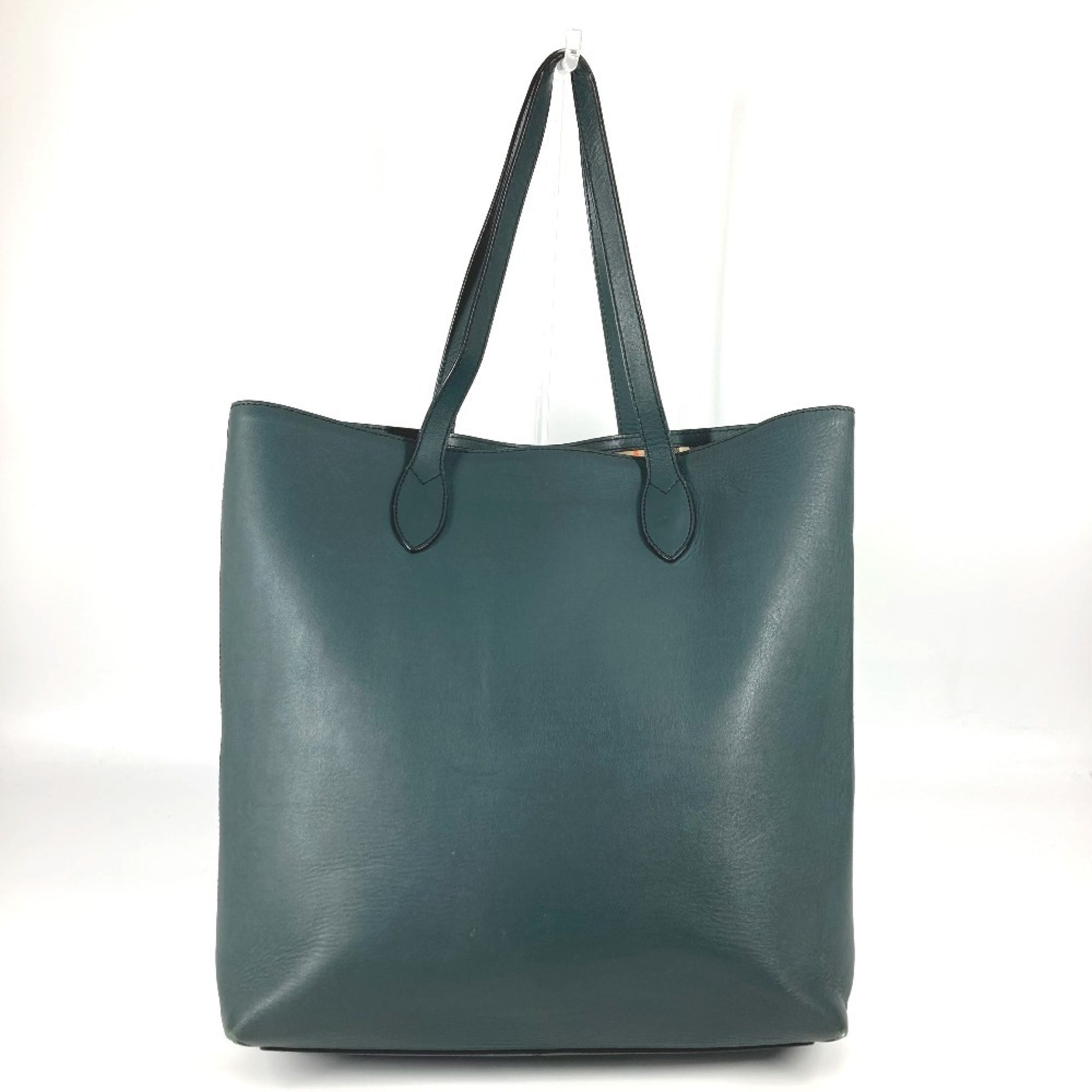 BURBERRY Logo Tote Bag Shoulder Vertical Leather Men's Women's Khaki
