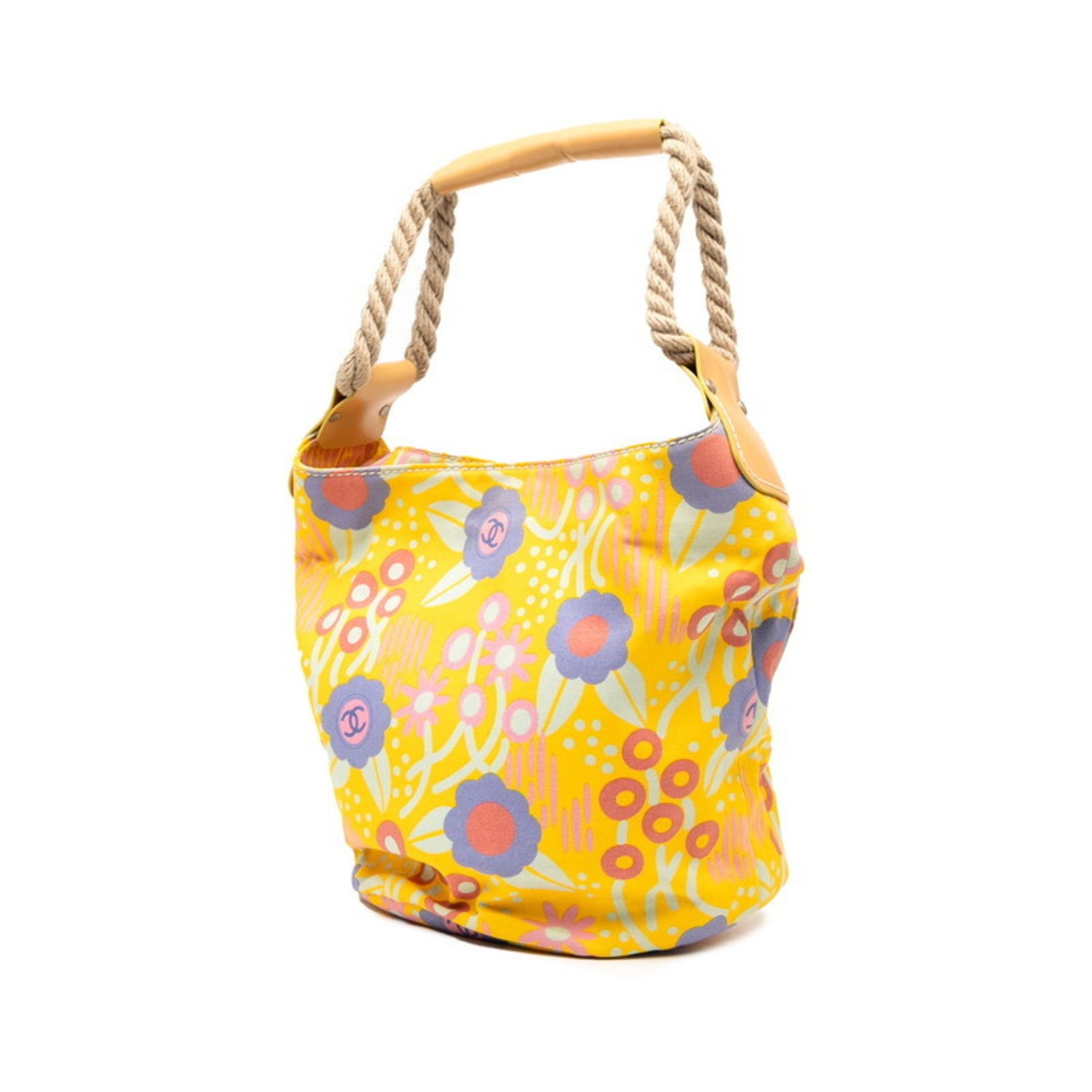 Chanel High Summer Coco Mark Flower One-Shoulder Bag Handbag in Yellow Multicolor Canvas and Leather
