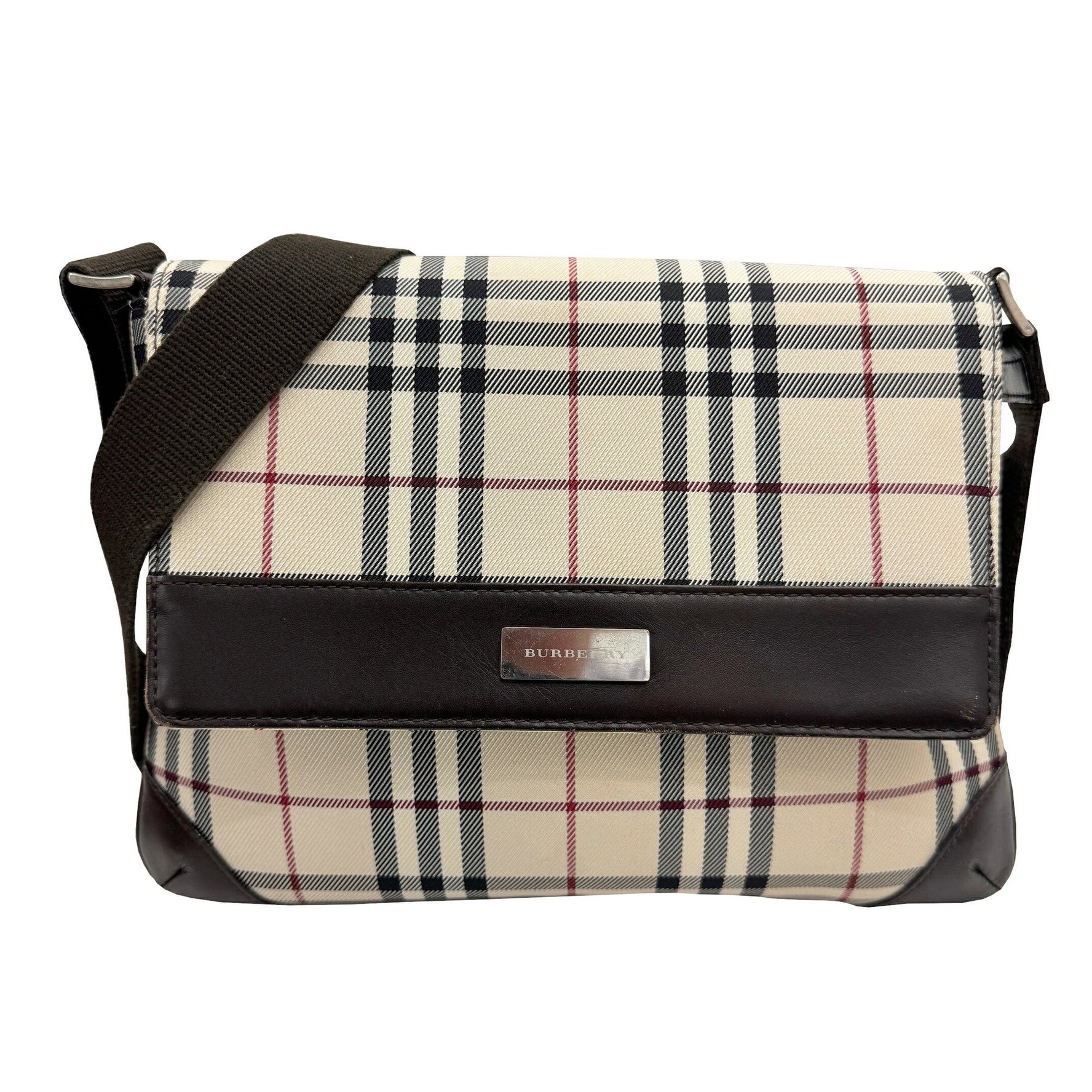 BURBERRY Nova Check Shoulder Bag Canvas Leather Men's Women's Silver Hardware