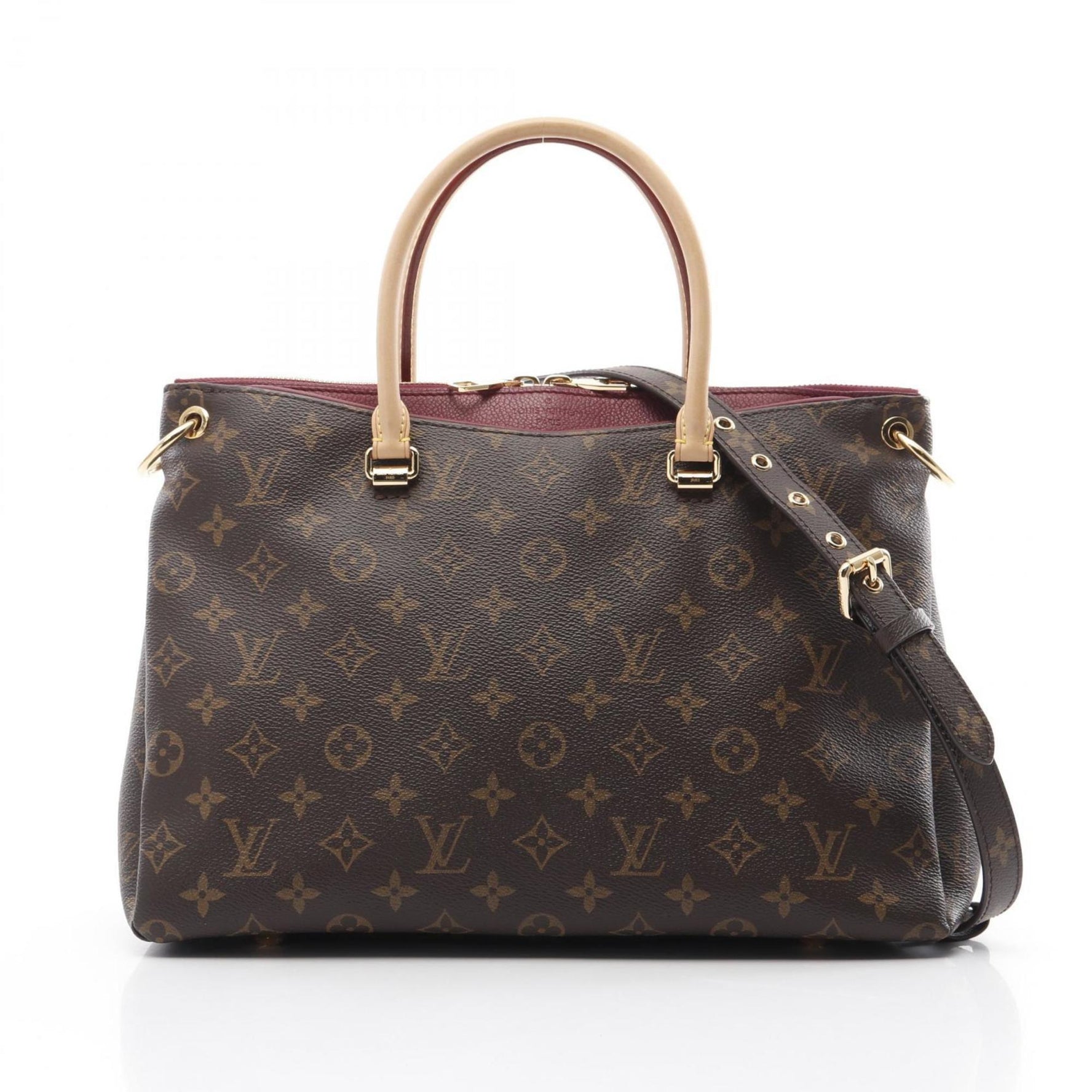 Louis Vuitton Pallas Monogram Aurore Handbag Coated Canvas Leather Brown Bordeaux