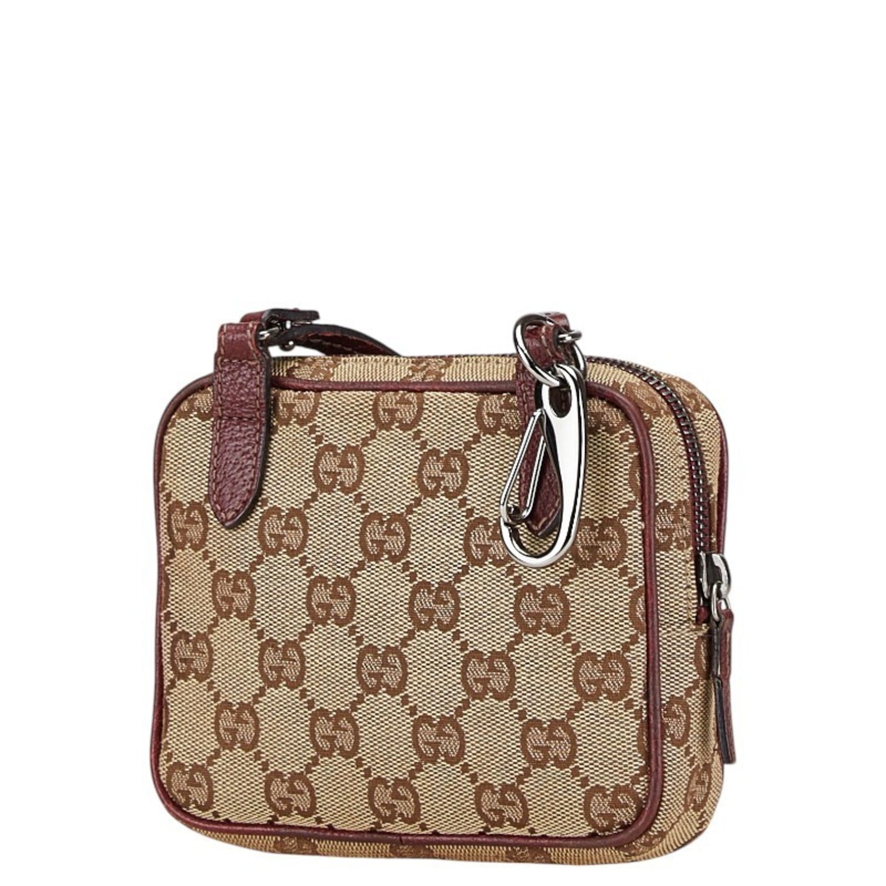 Gucci GG Canvas Shoulder Bag Pouch Beige Bordeaux Leather Women's GUCCI
