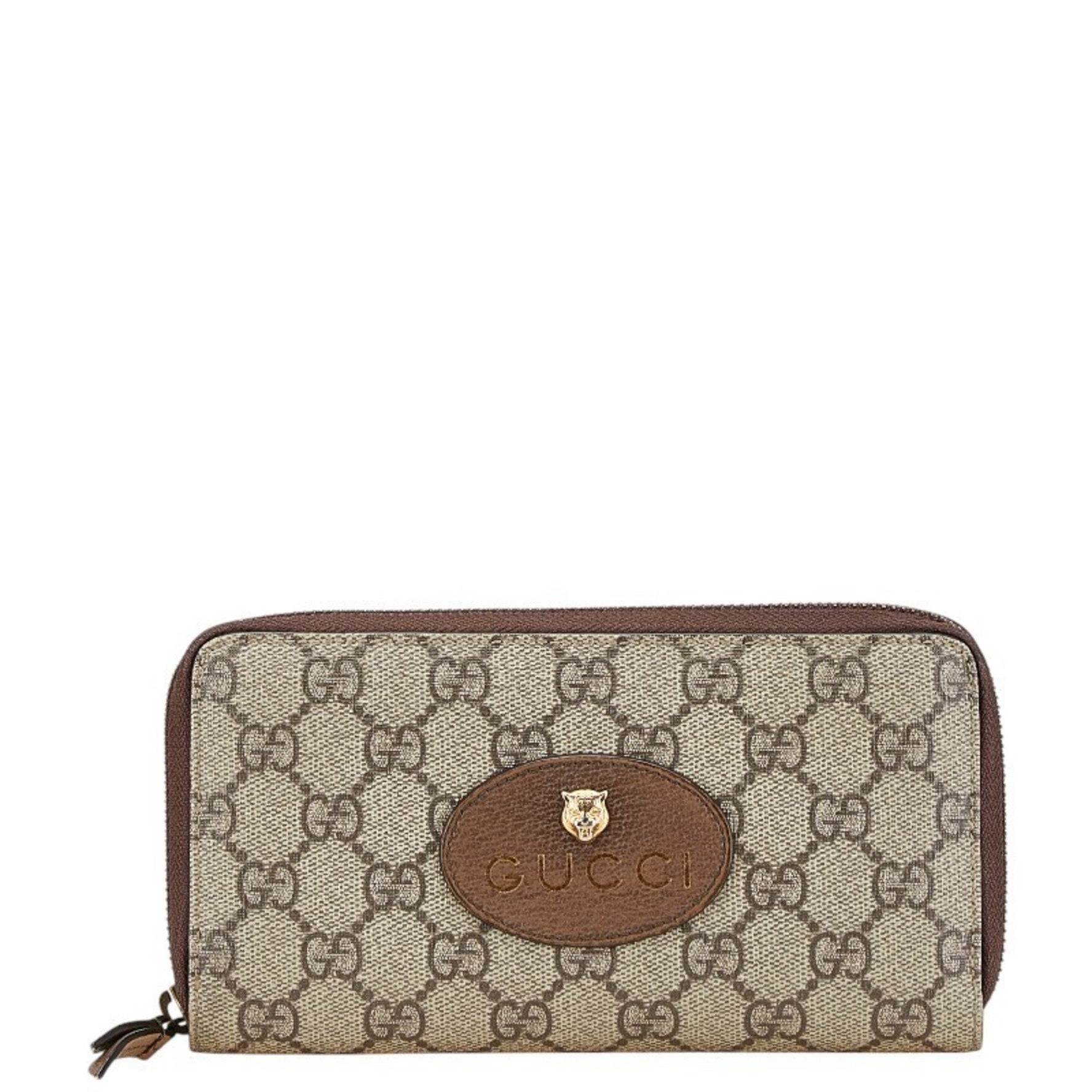 Gucci GG Supreme Neo Vintage Long Wallet Round Zipper Beige Brown PVC Leather