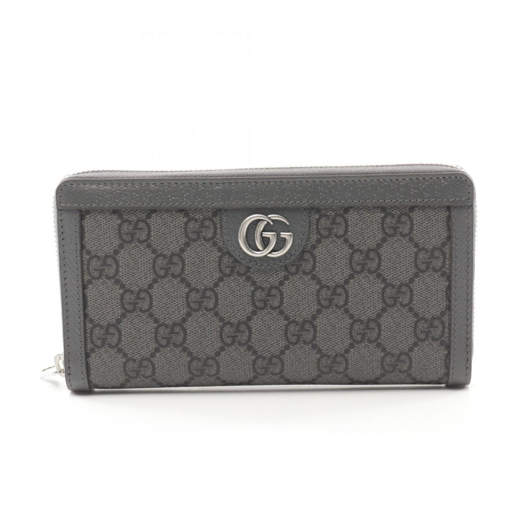 GUCCI Ophidia GG Supreme Round Long Wallet Coated Canvas Leather Men's Gray 706844UULBN1244