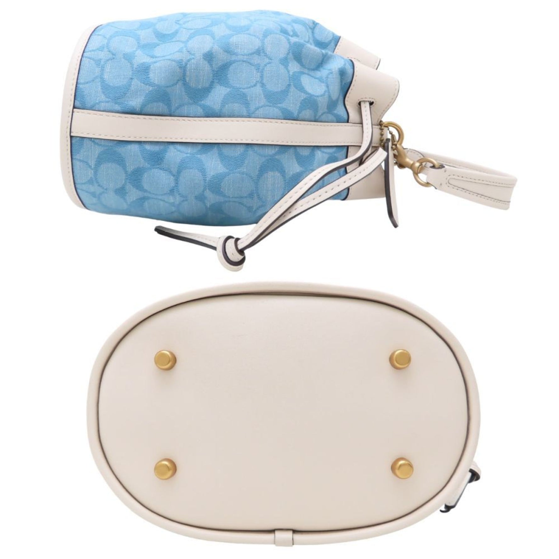 COACH Field Bucket Shoulder Bag in Canvas and Leather, Blue White