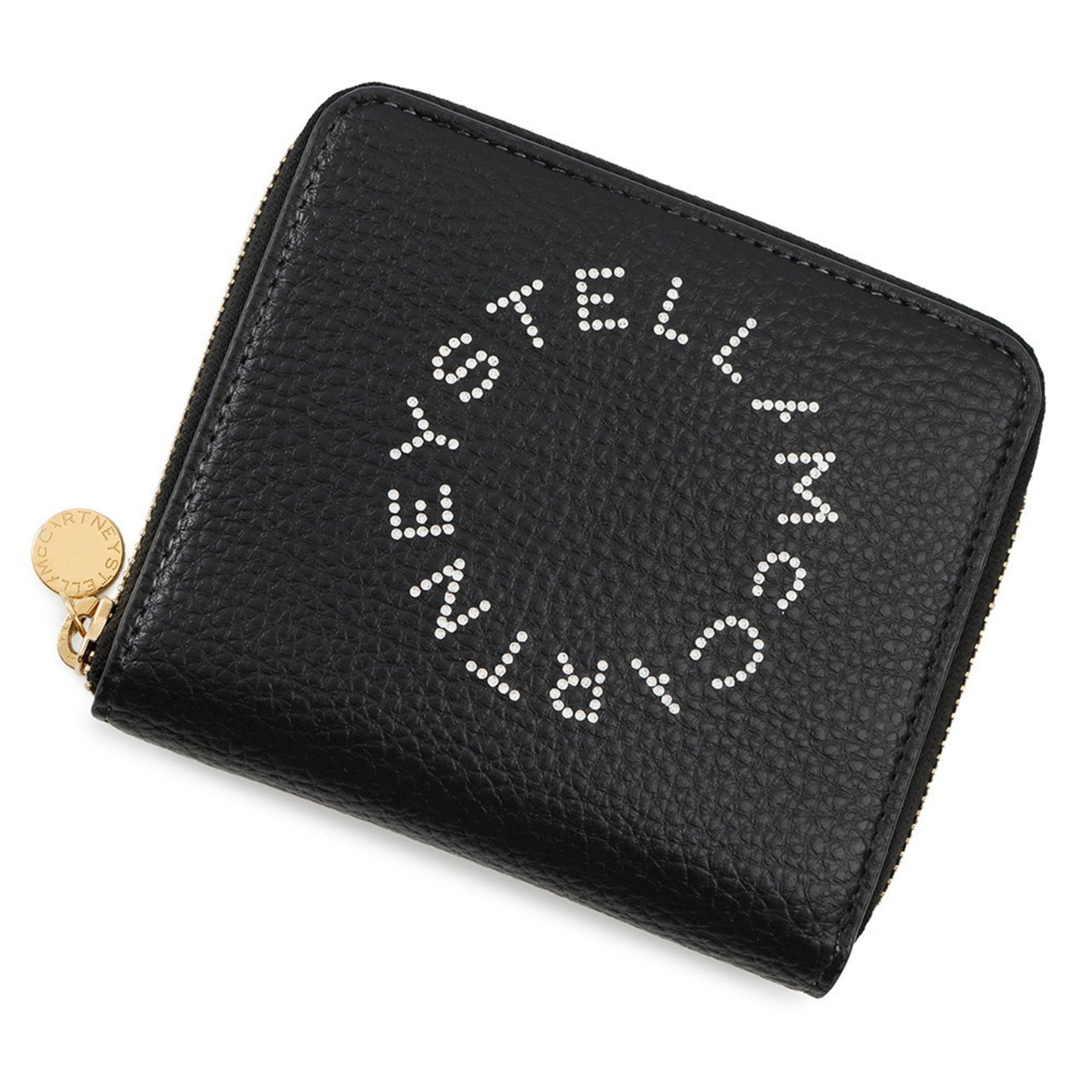 Stella McCartney Bi-fold Wallet, Perforated, 7P0009, Compact Round Zipper, Black