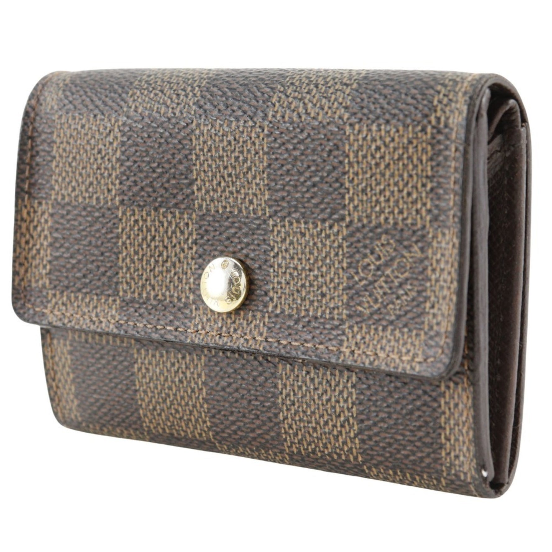 Louis Vuitton LOUIS VUITTON Portonet Plat Coin Case N61930 Damier Canvas 2007 Brown MI4007 Snap Button Unisex
