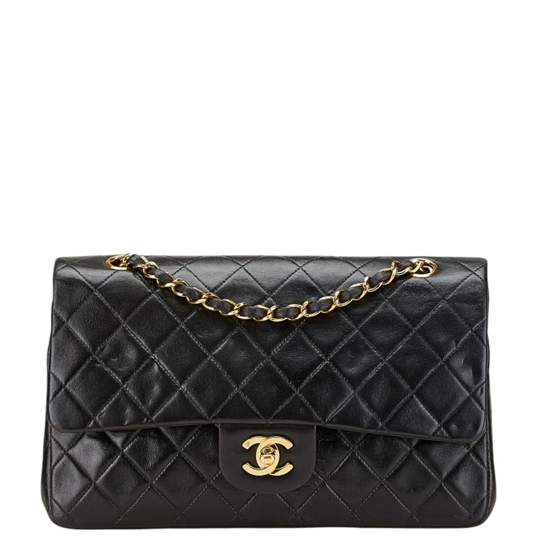 CHANEL Coco Mark Matelasse 25 Double Flap Chain Shoulder Bag in Lambskin