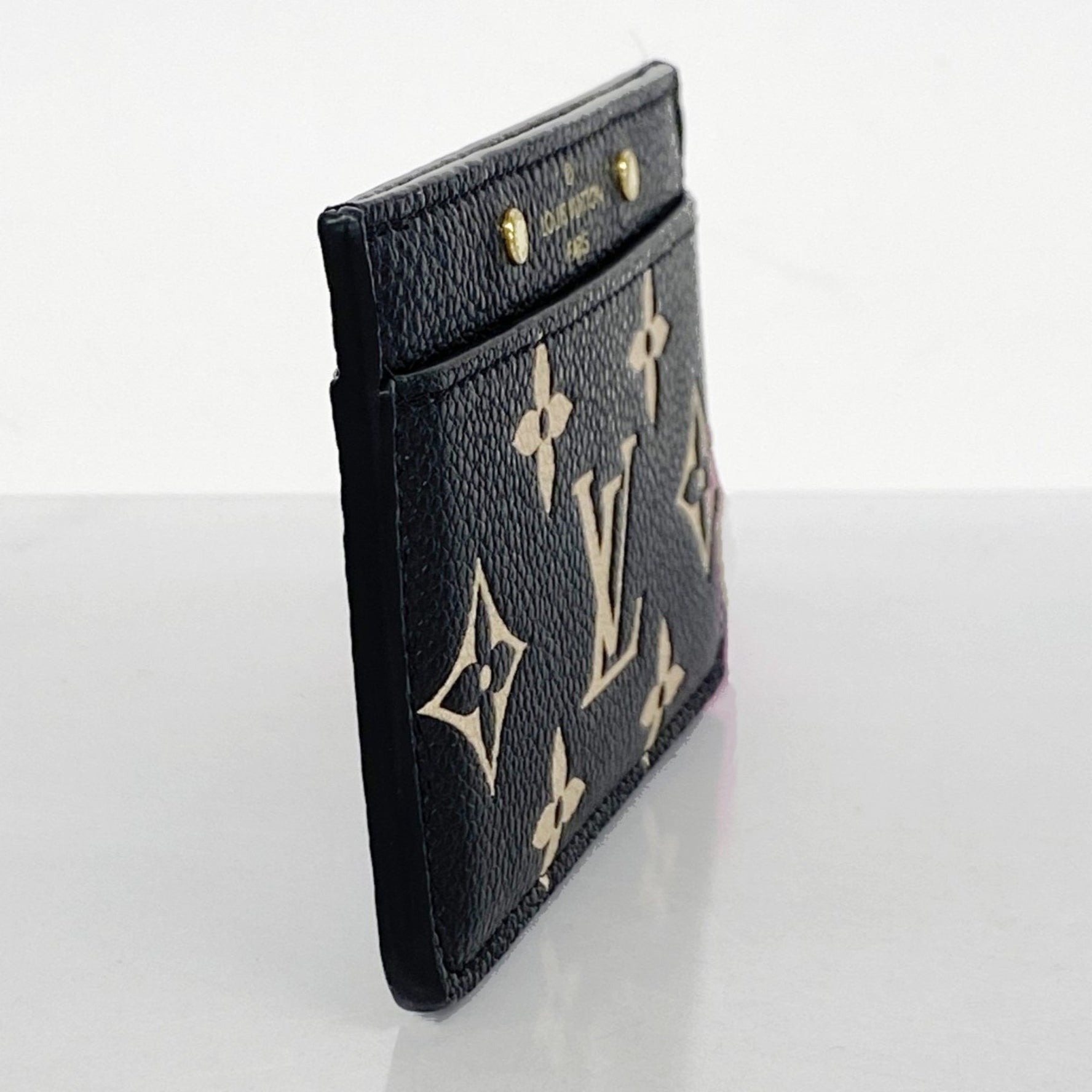 Louis Vuitton Monogram Empreinte Two-Tone Porte Carte Sample M81022 Business Card Case, Black/Beige, Women's
