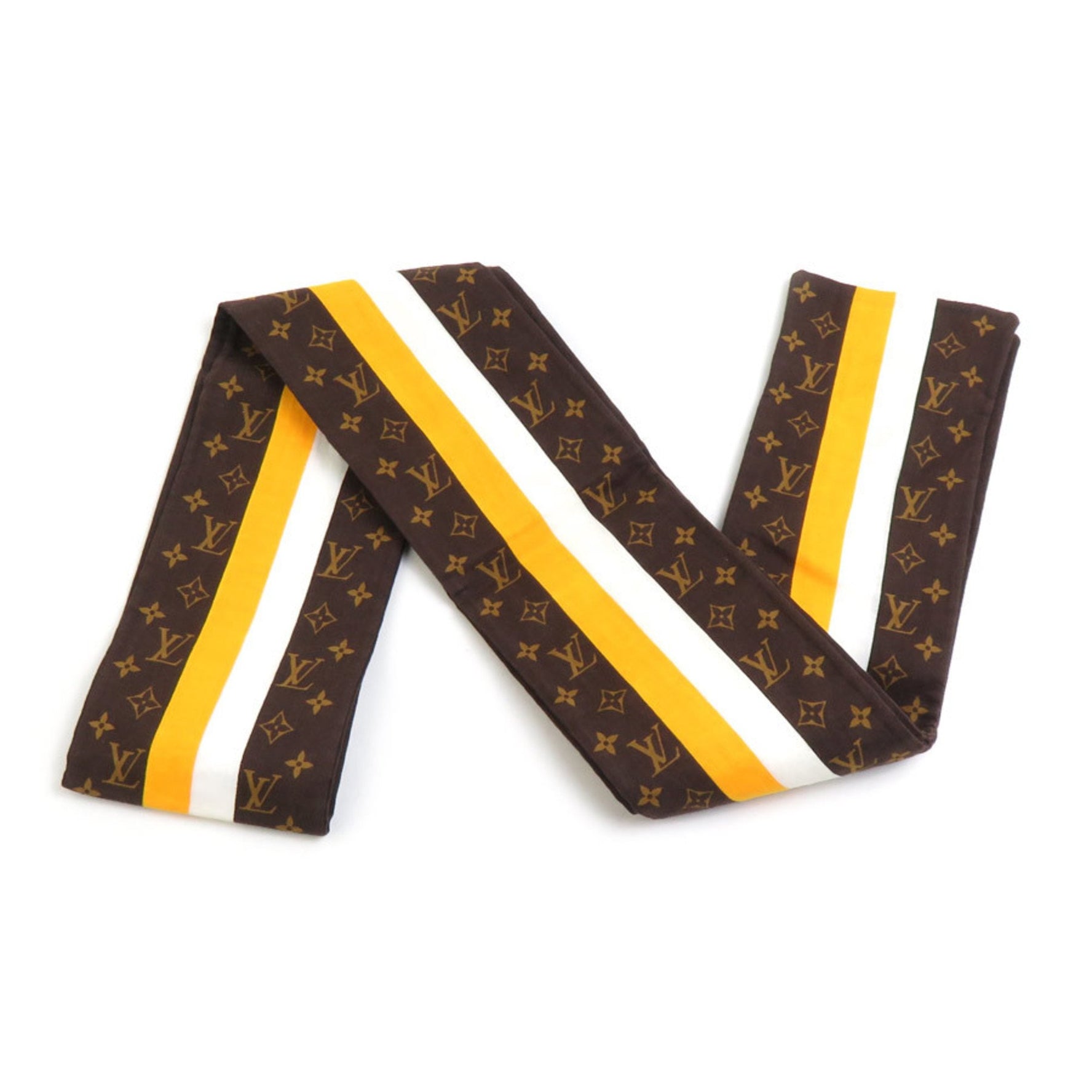 Louis Vuitton Scarf Bandeau Cotton Brown Yellow White Women's e60081a