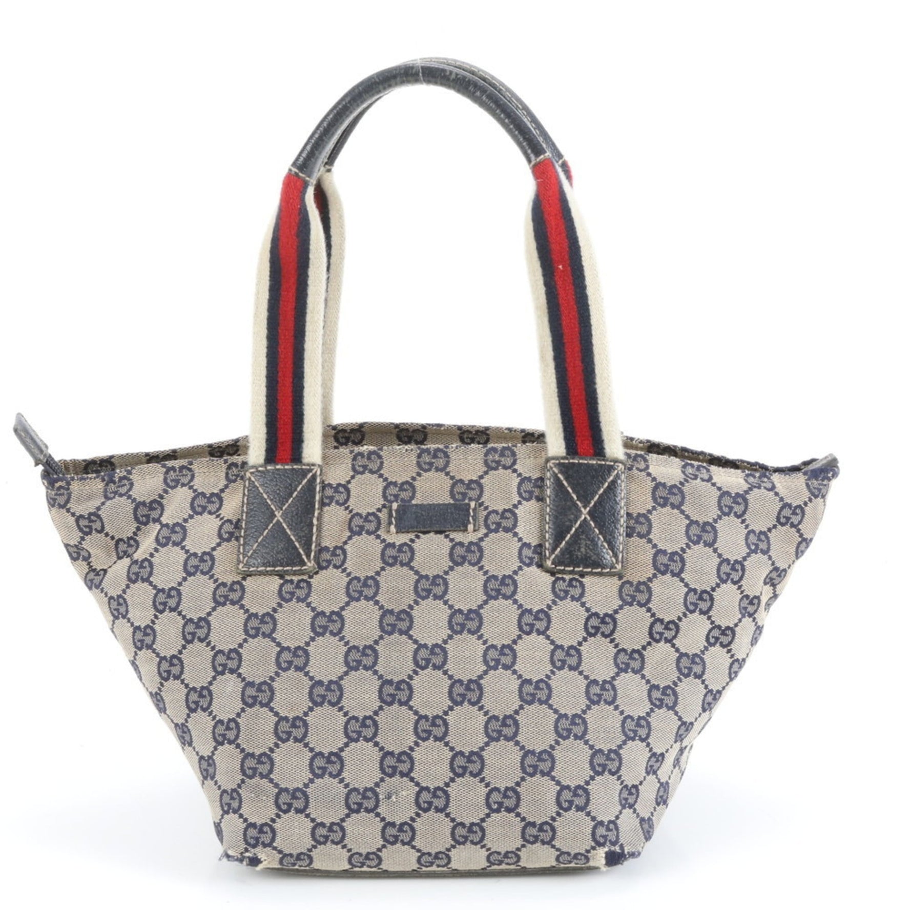 Gucci GG Canvas and Leather Tote Bag, Handbag, Blue
