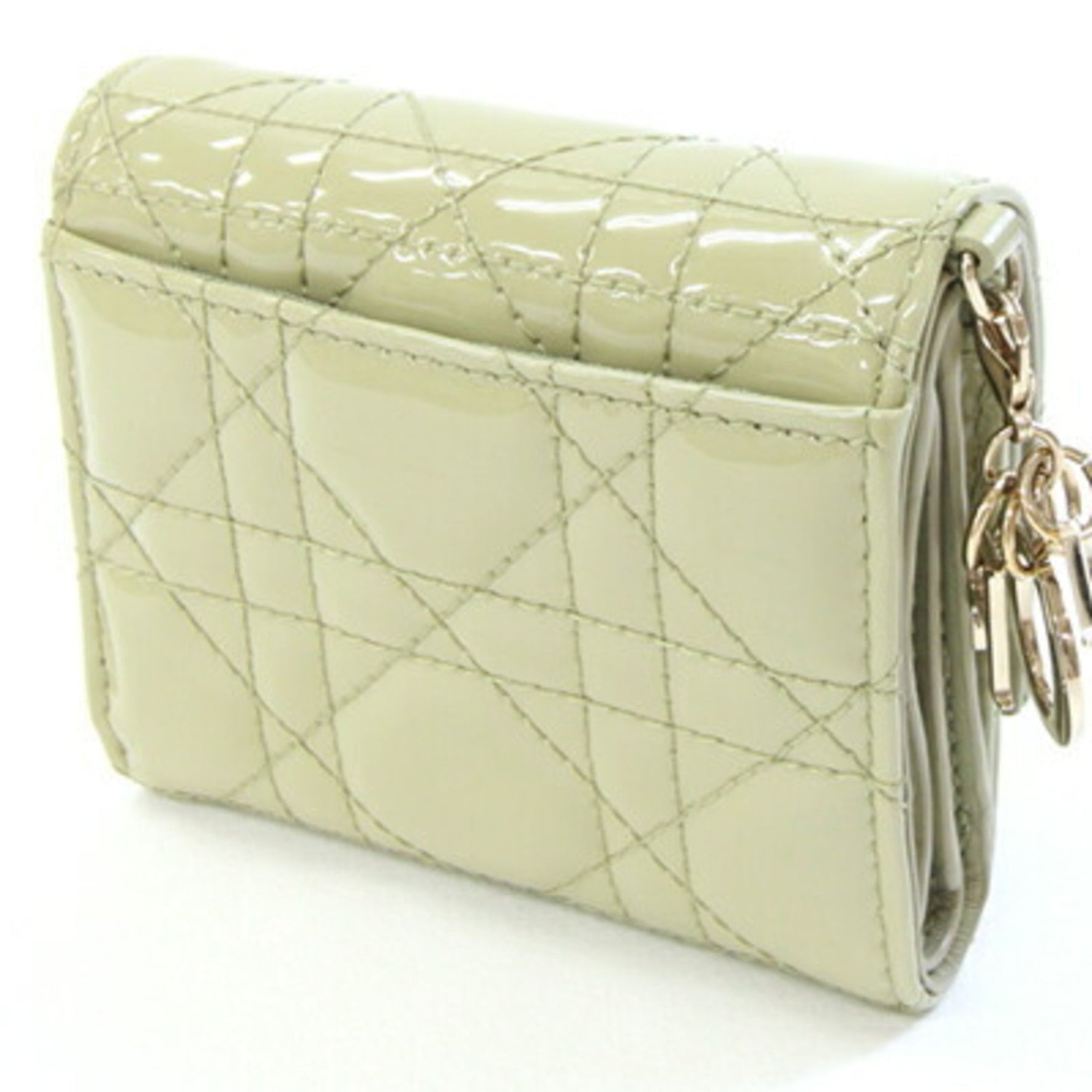 Christian Dior Dior Tri-fold Wallet Lady Lotus Patent Calfskin Cannage DIOR