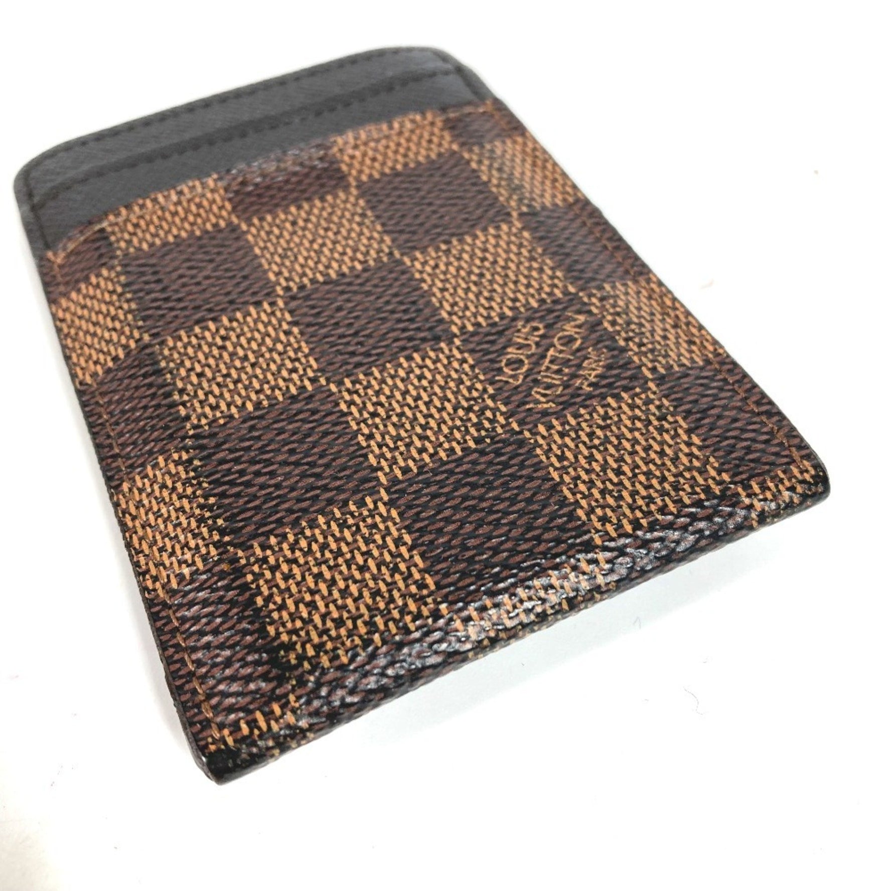 LOUIS VUITTON N61209 Damier Porte Carte-Pens Business Card Case with Money Clip, Canvas, Ebene Brown, Women's