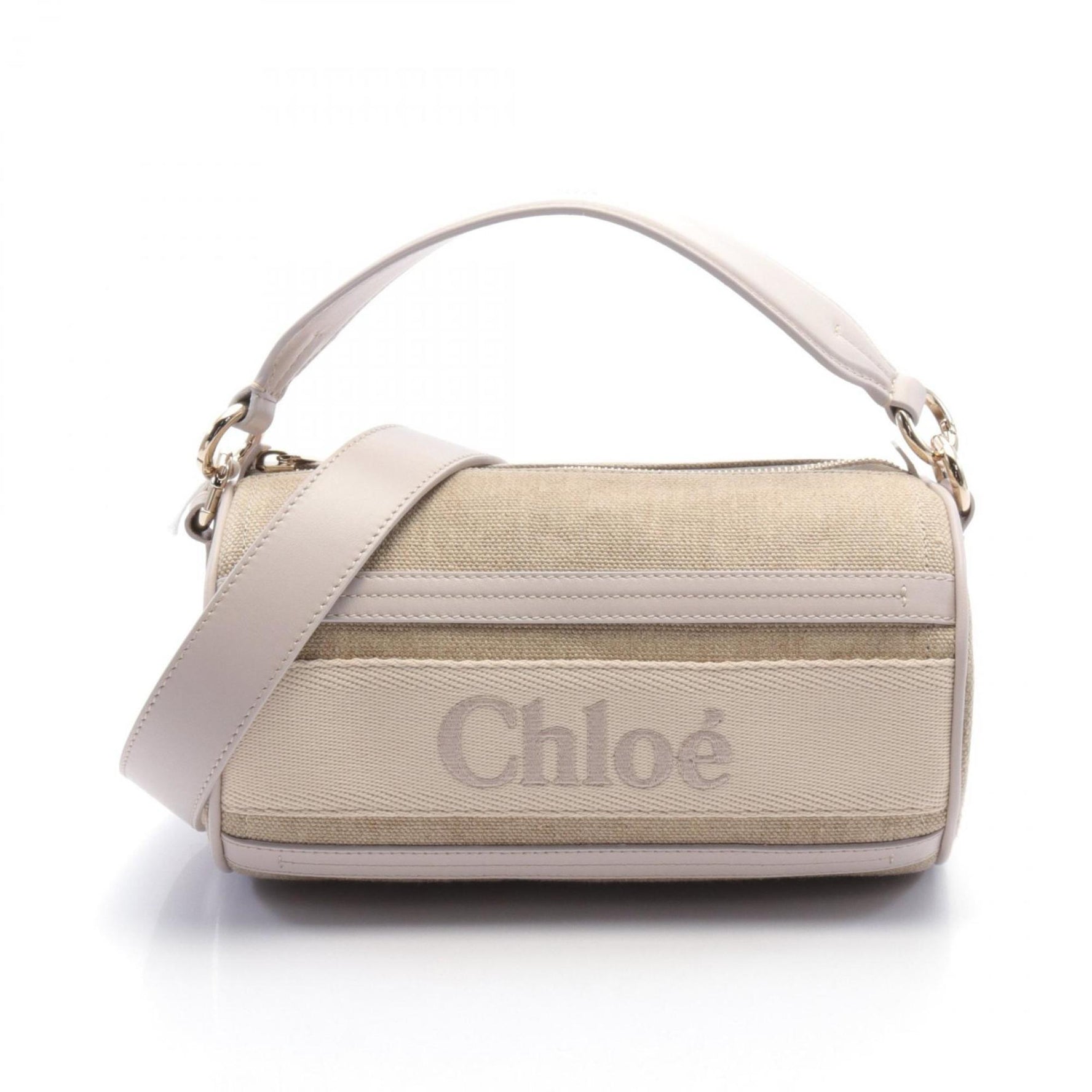 Chloé Chloe WOODY TUBE Handbag Fabric Leather Beige Purple