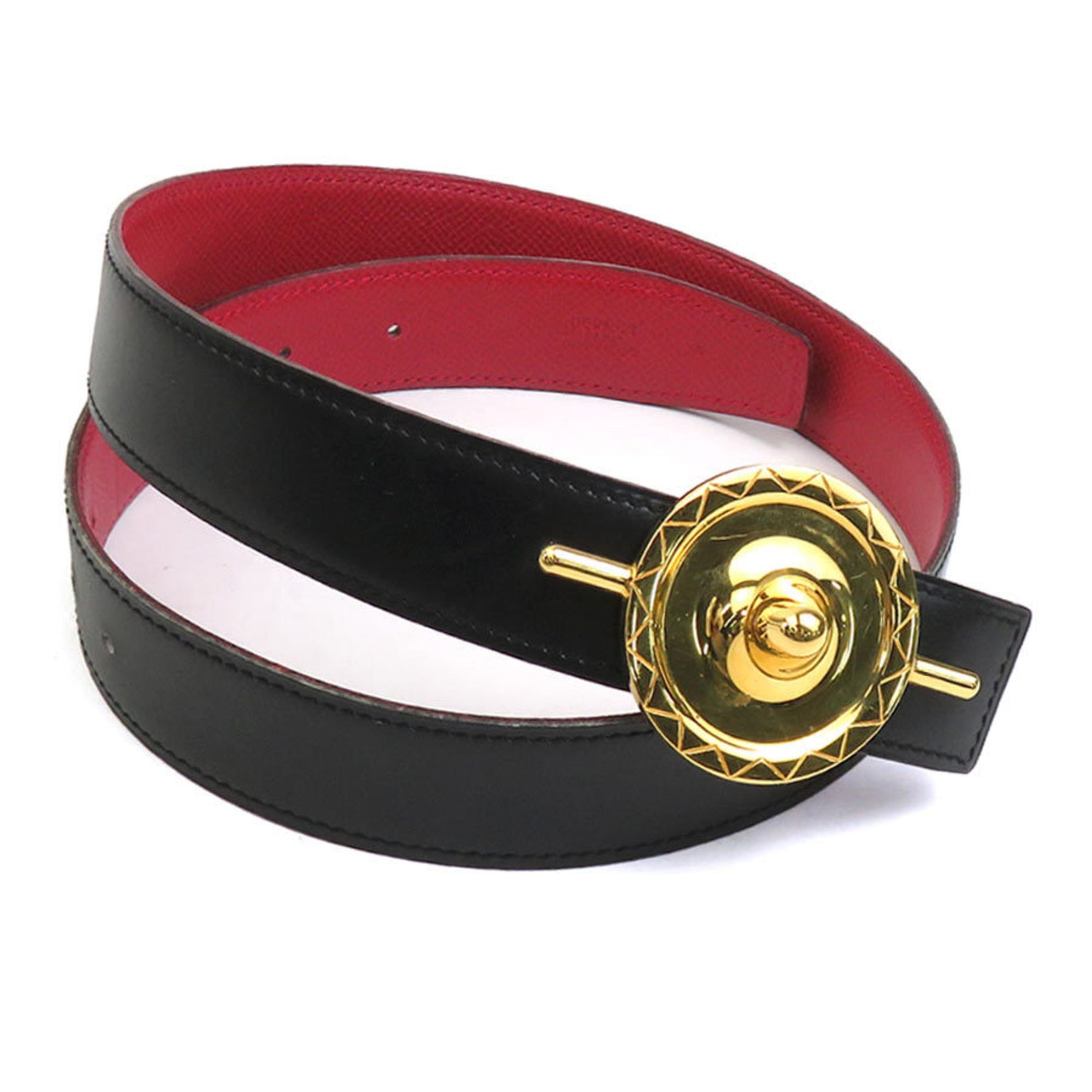 Hermes HERMES belt leather metal black red gold ladies w0990a