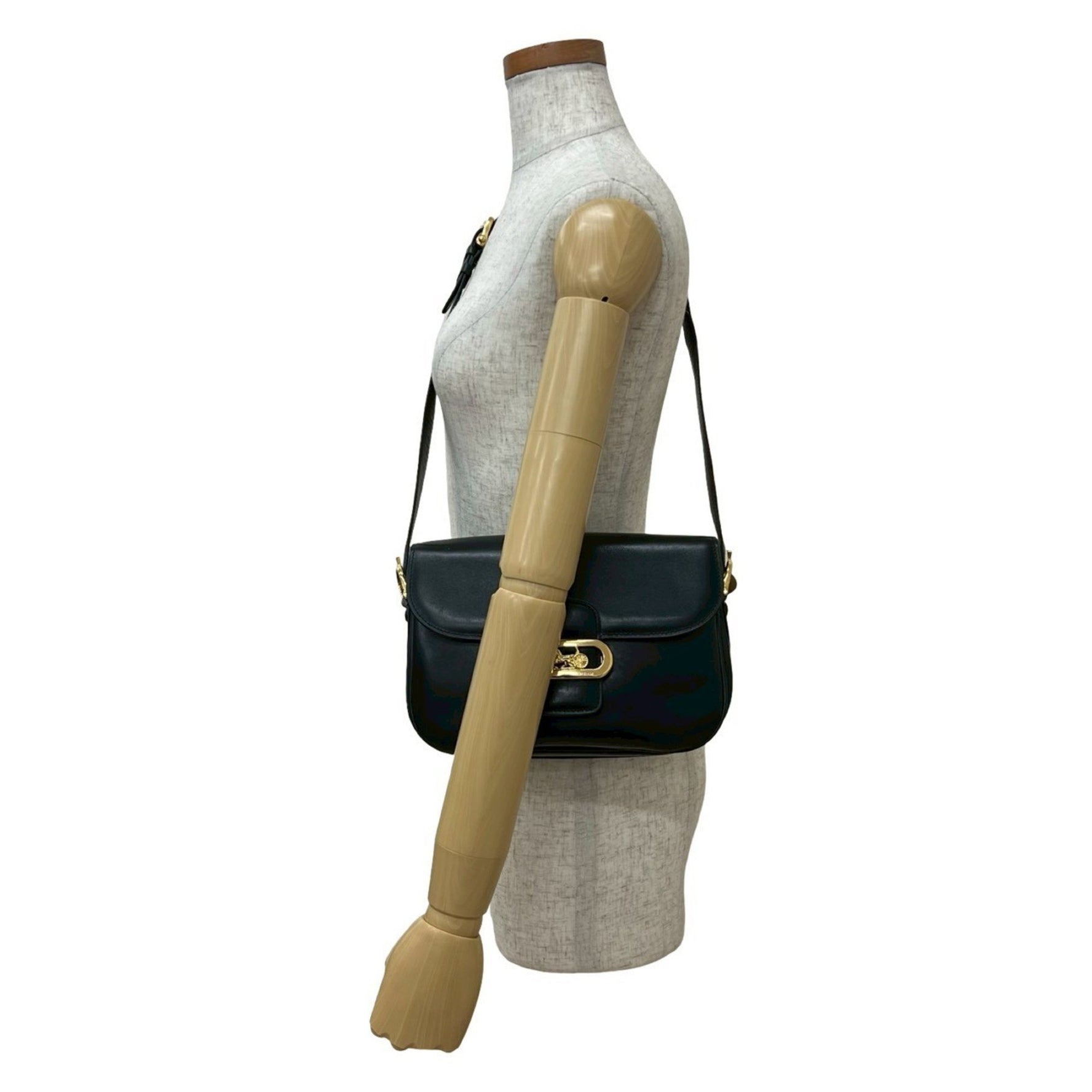 CELINE Logo Carriage Calf Leather Shoulder Bag Pochette