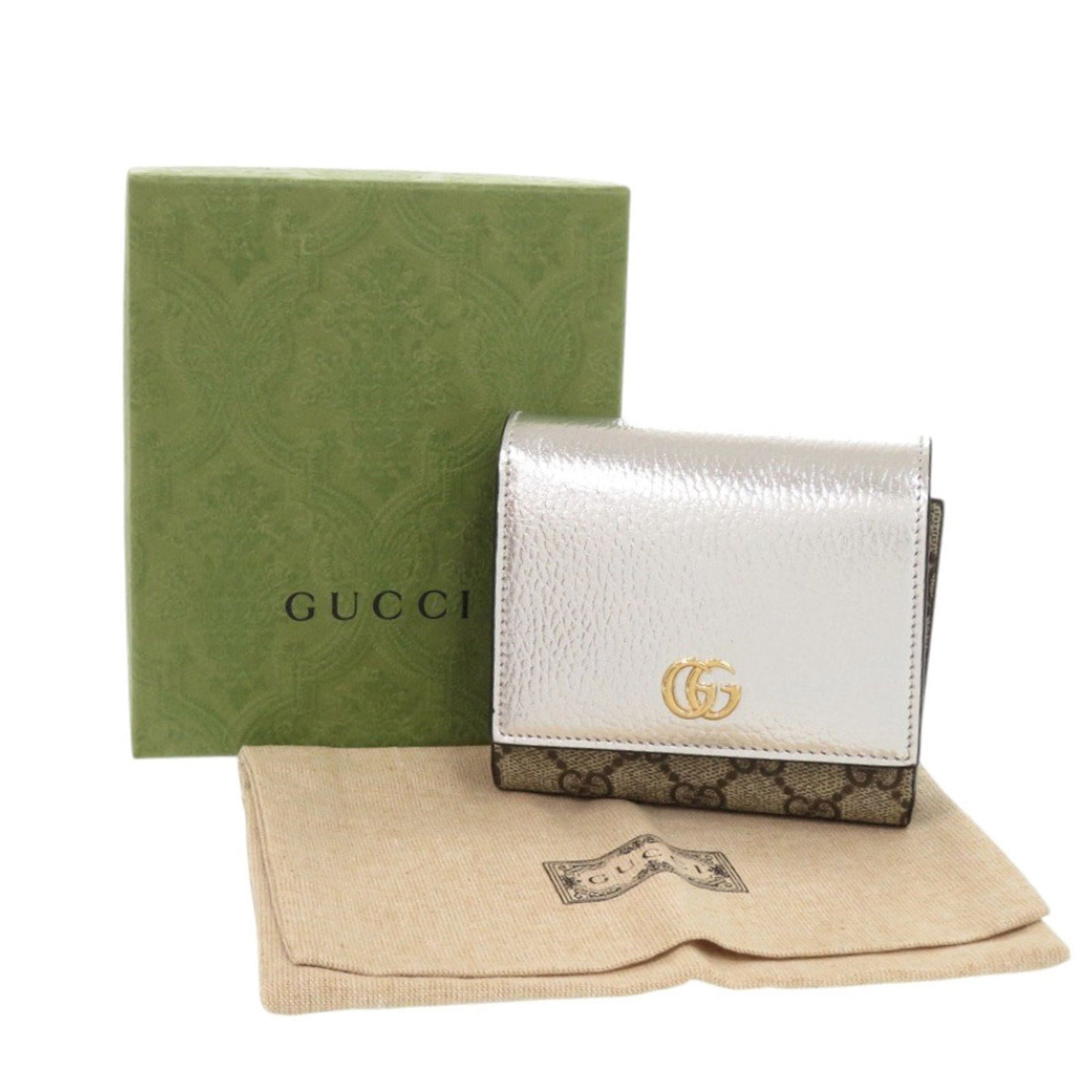 Like new Gucci GG Marmont Supreme canvas silver bifold wallet 0066
