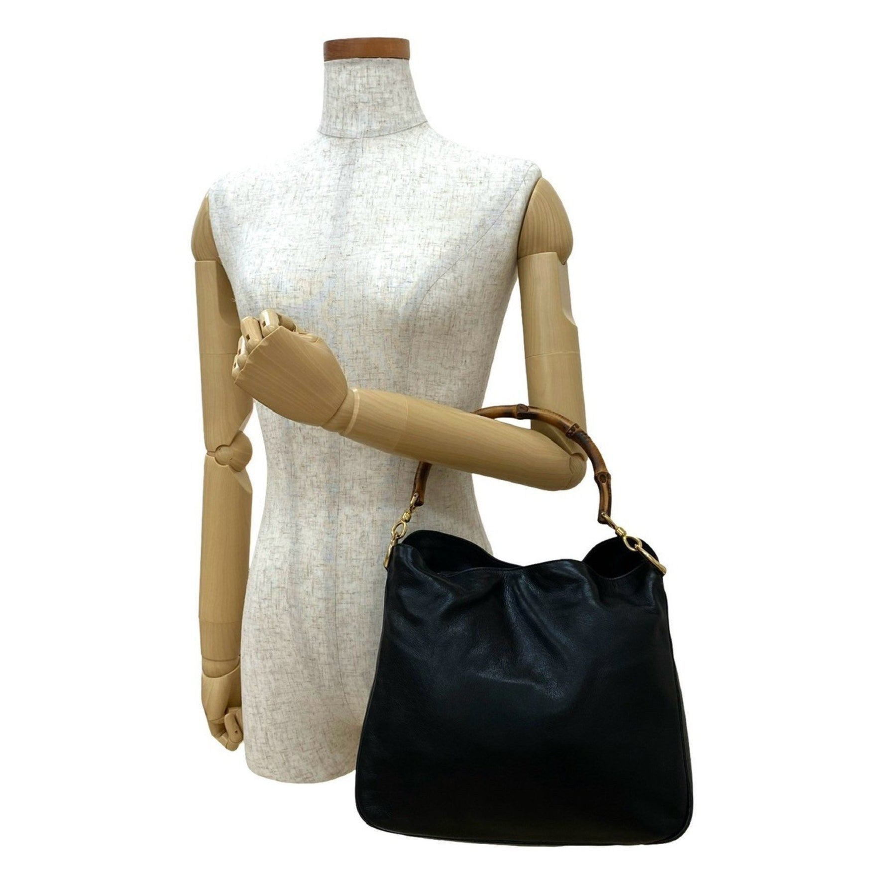 GUCCI Old Gucci Bamboo Leather Mini Tote Bag in Black (88375)