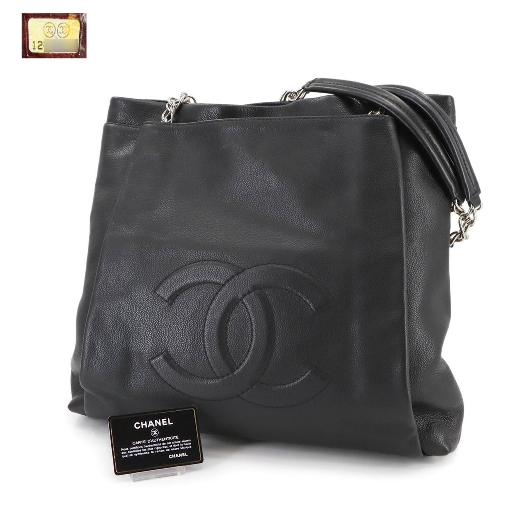 CHANEL Caviar Leather Chain Tote Bag in with Silver Hardware