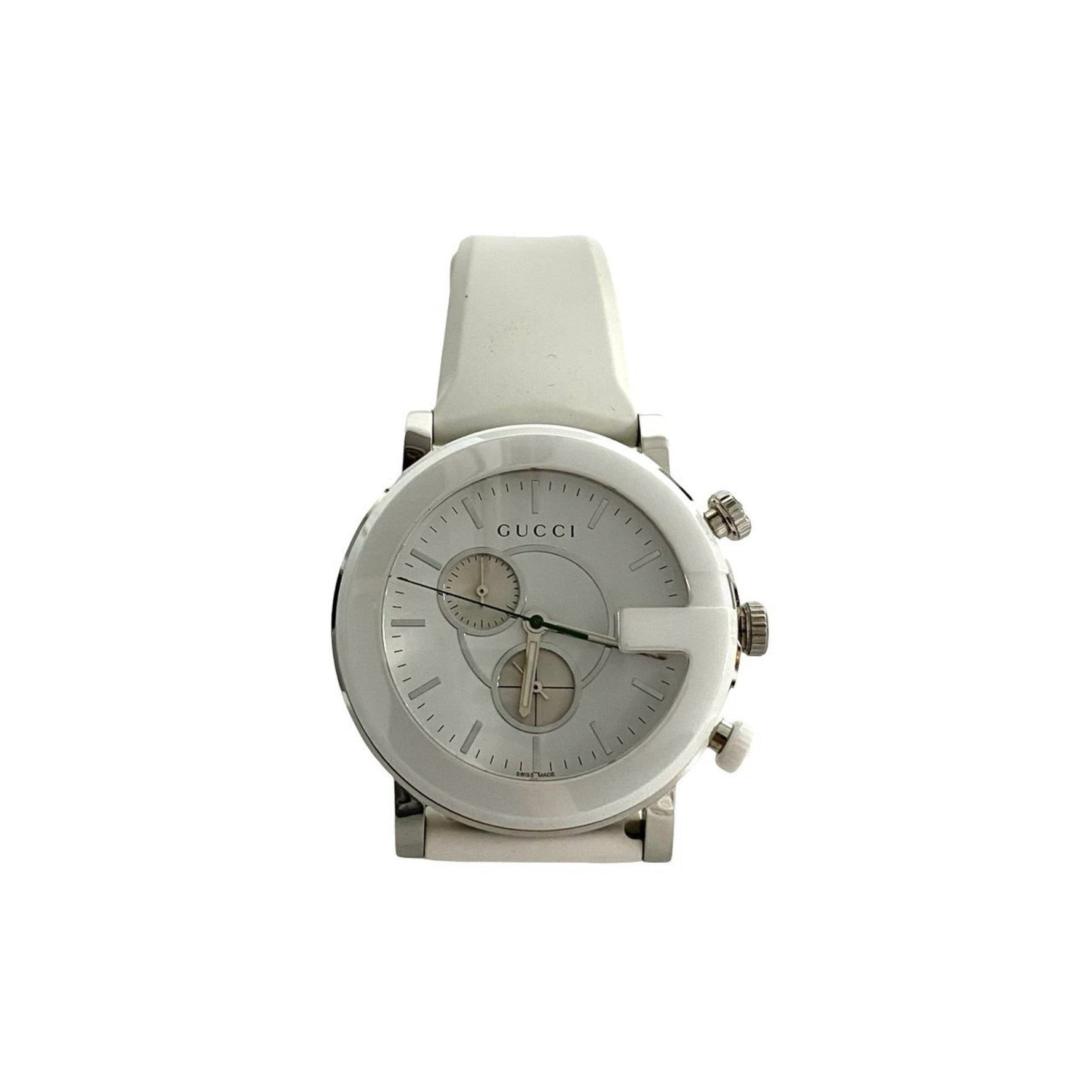 GUCCI G Chrono Quartz Stainless Steel Watch for Men, White and Silver,