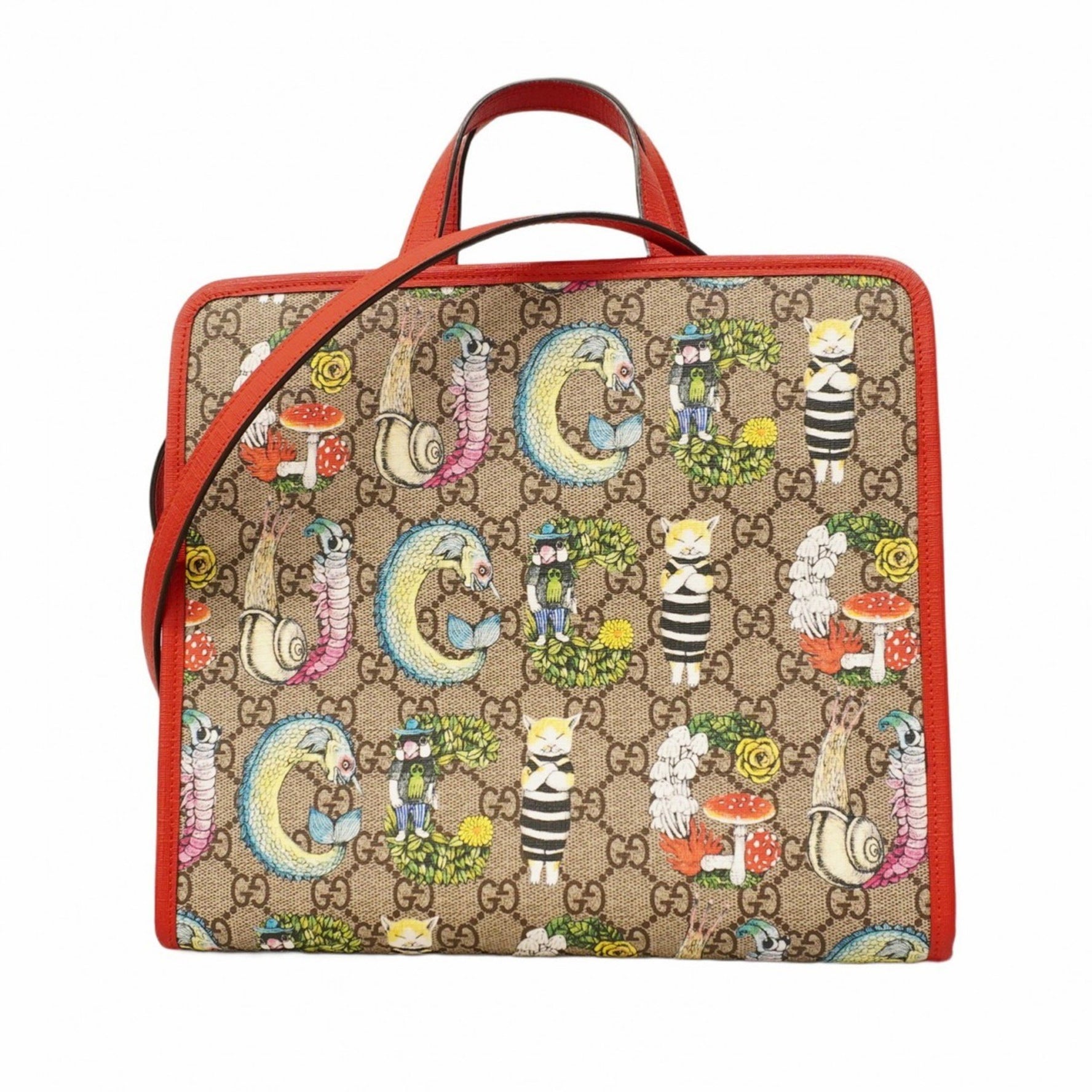 Gucci GG Supreme handbag in collaboration with Yuko Higuchi, model number beige and red, bag