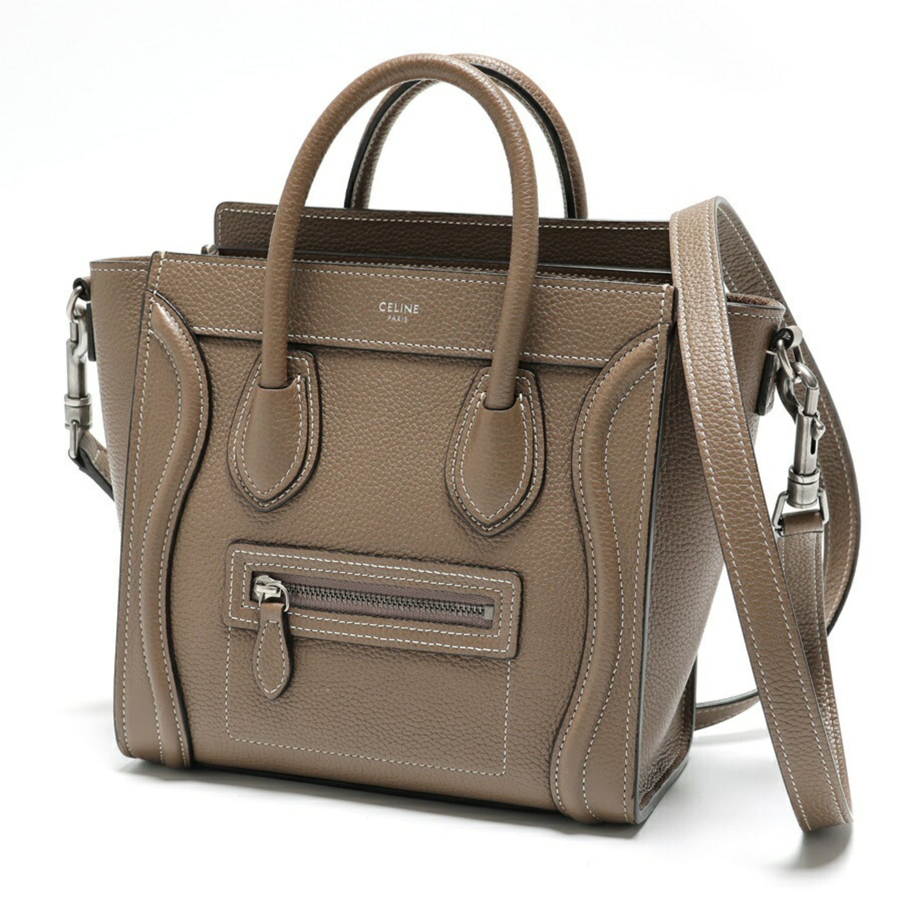 CELINE Luggage Nano Drummed Calfskin Suri (Greige)
